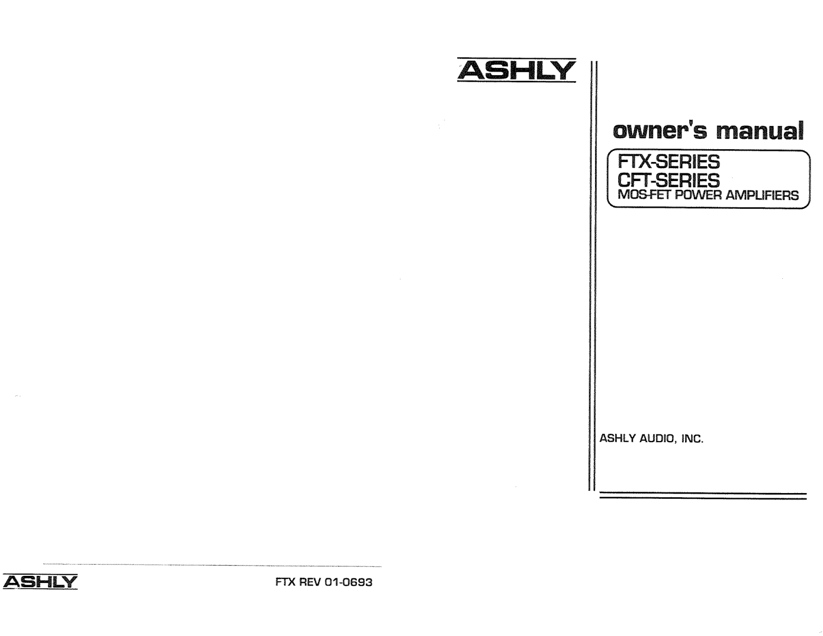 Ashly MOS-FET POWER AMPLIFIERS FTX, MOS-FET POWER AMPLIFIERS CFT User Manual