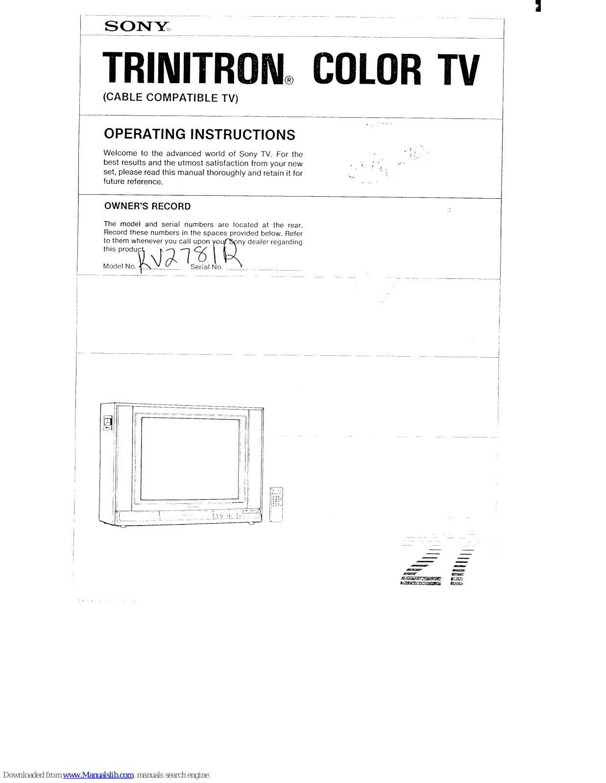 Sony Trinitron KV2781R Operating Instructions Manual