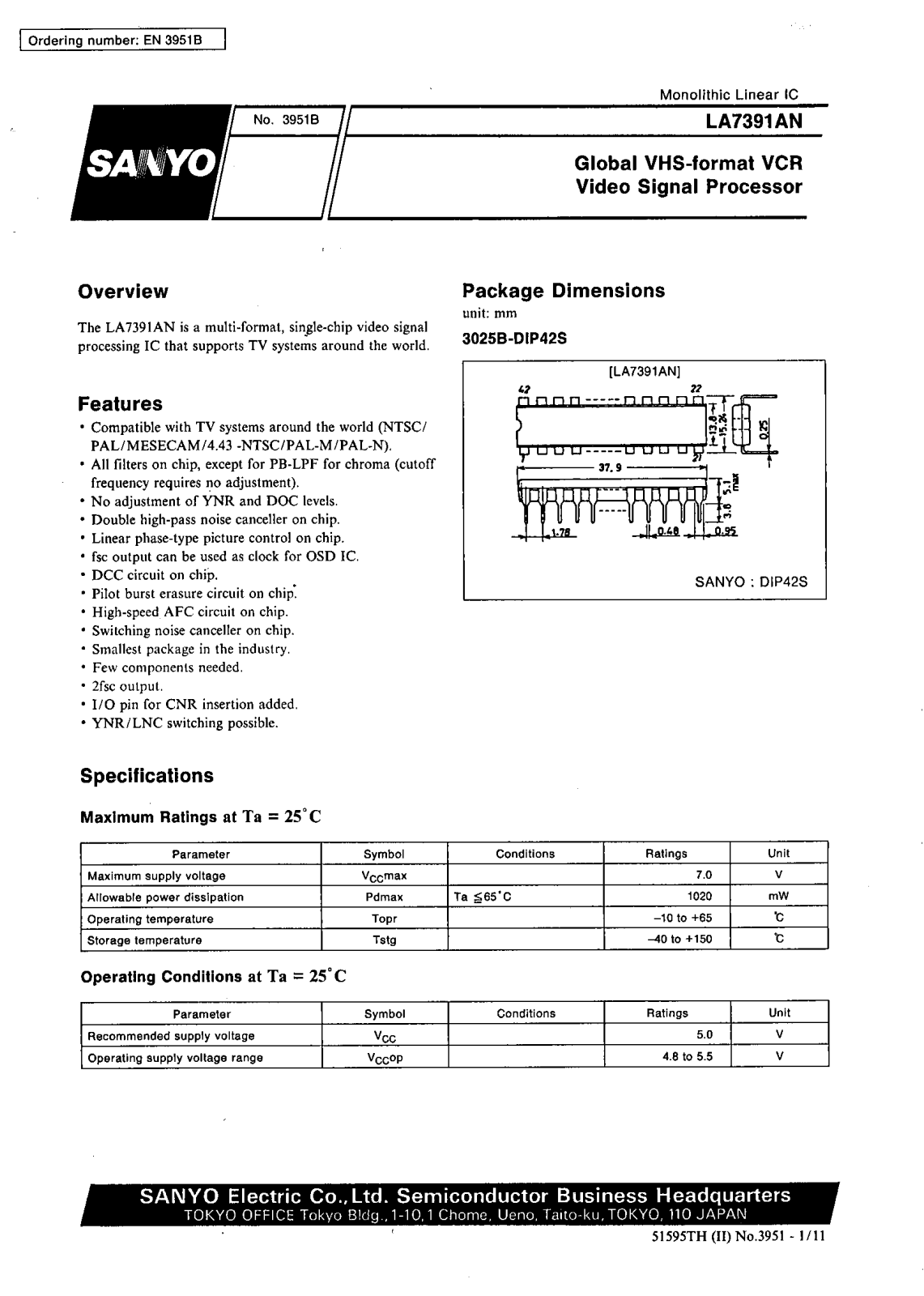 SANYO LA7391AN Datasheet