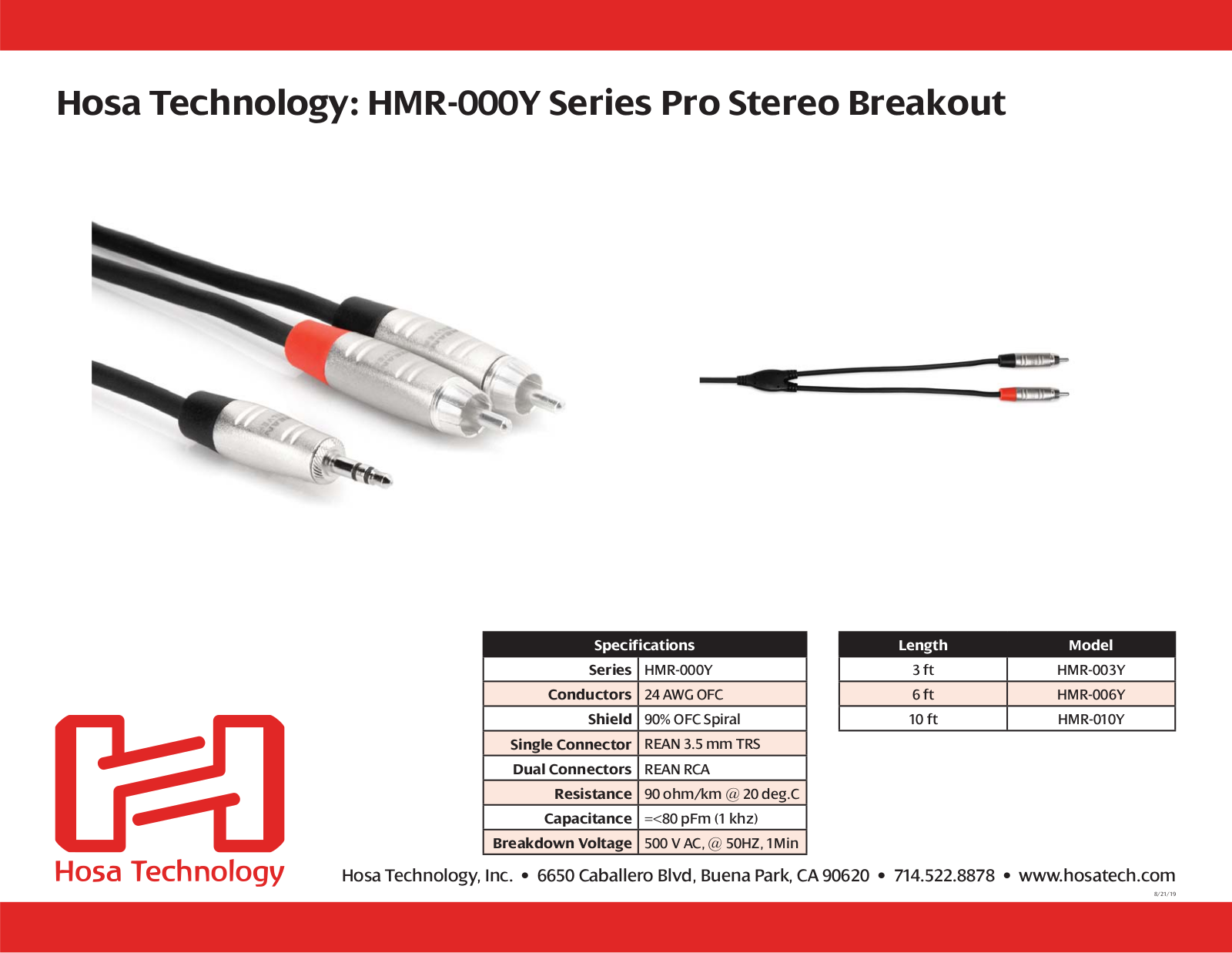 Hosa HMR-010Y, HMR-006Y, HMR-003Y User Manual