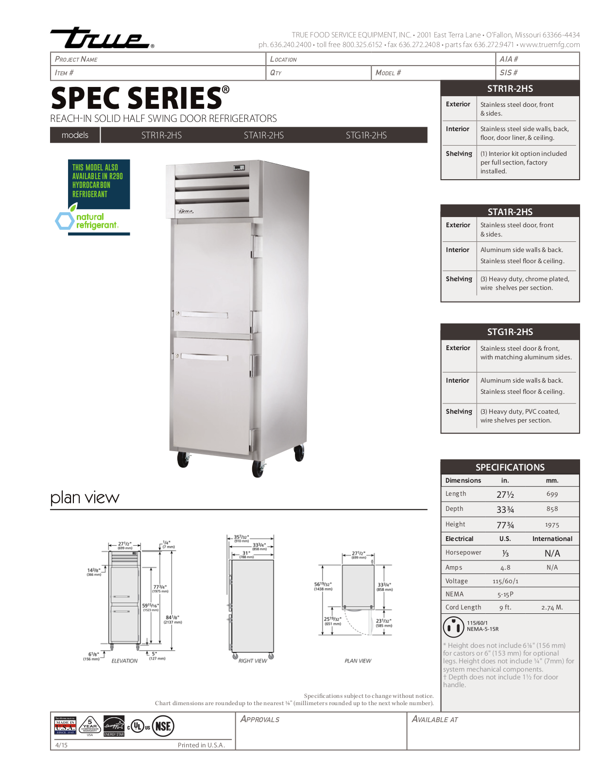 True STA1R-2HS User Manual