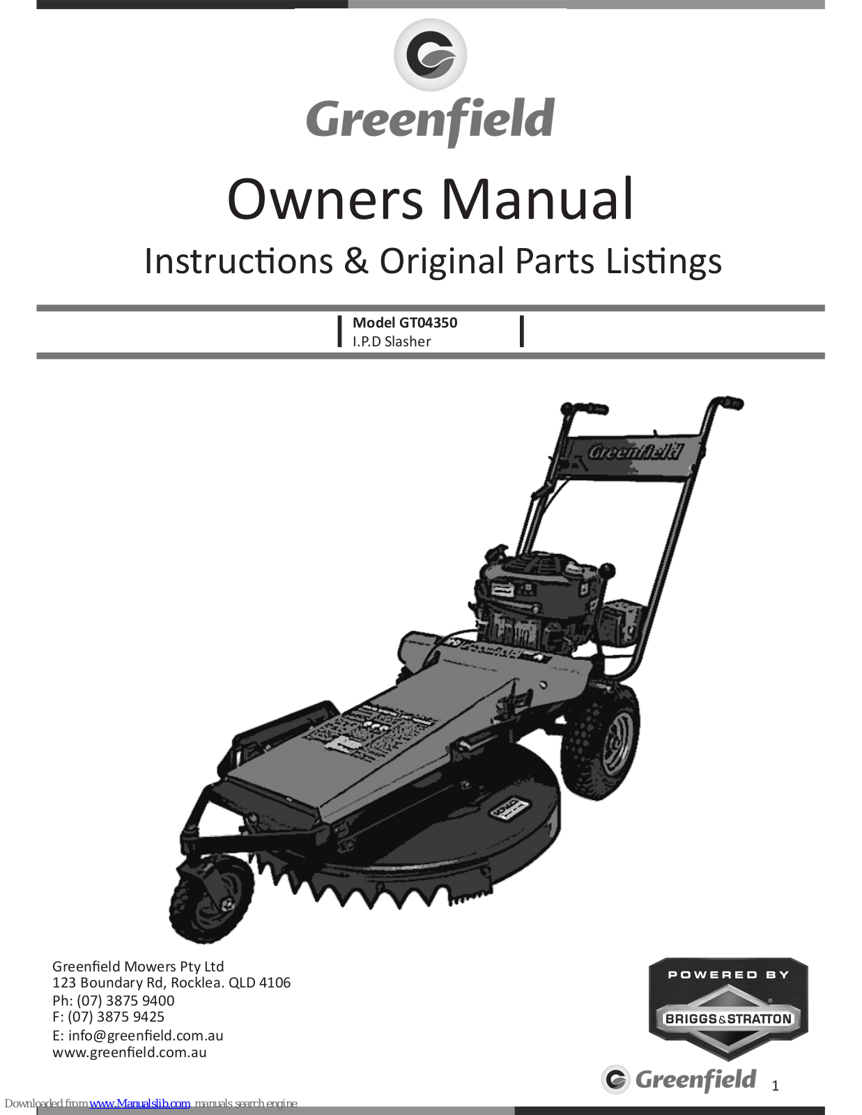 Greenfield GT04350 Owner's Manual