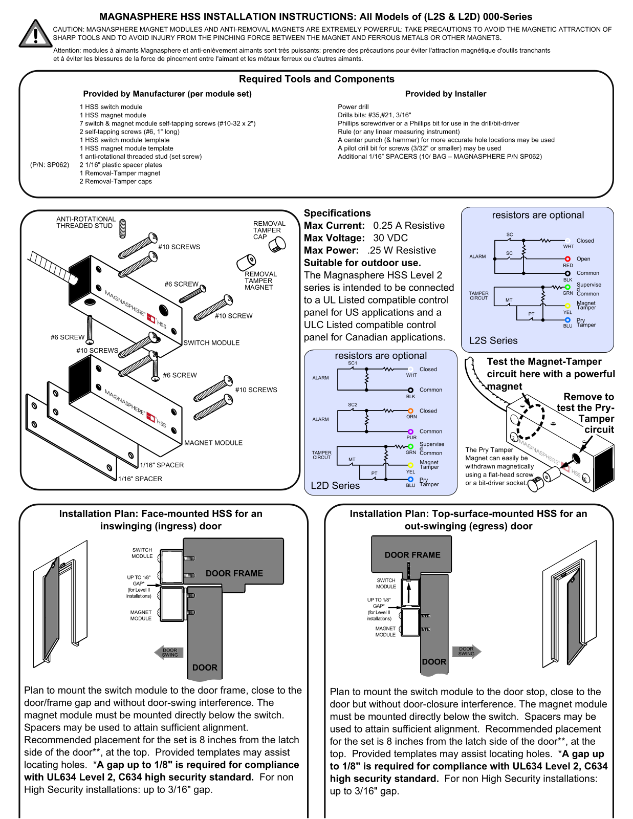 Magnasphere HSS-L2D-801, HSS-L2D-800, HSS-L2S-805, HSS-L2S-818, HSS-L2S-817 Installation Instructions