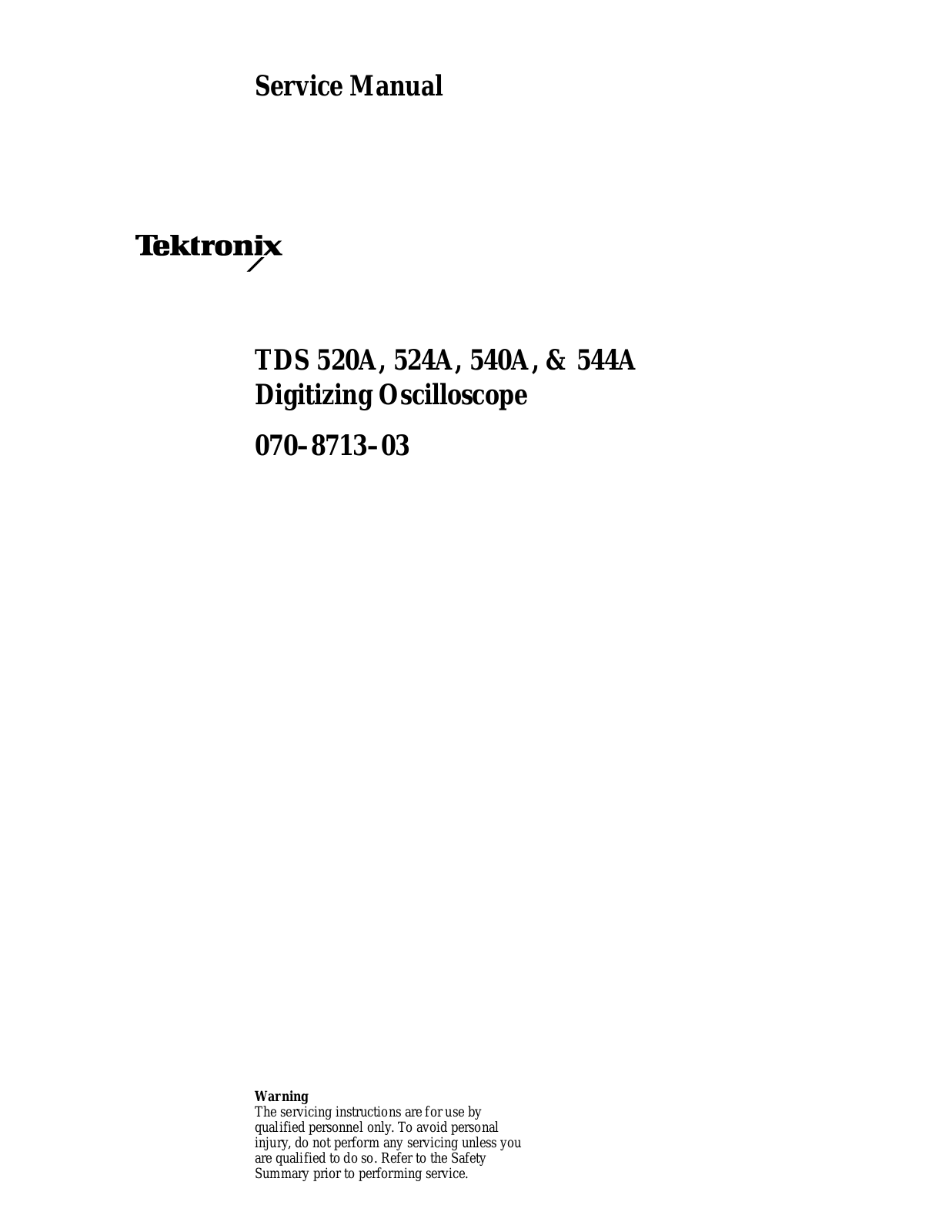 Tektronix TDS 544A, TDS 540A, TDS 520A, TDS 524A Service Manual