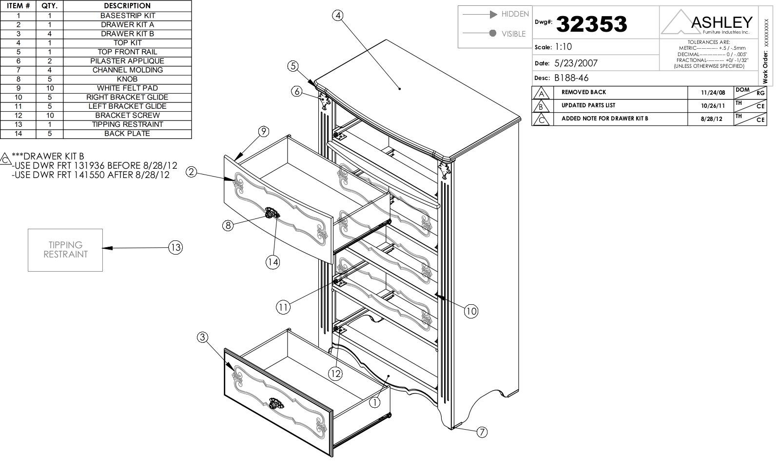 Ashley B18846 Part List