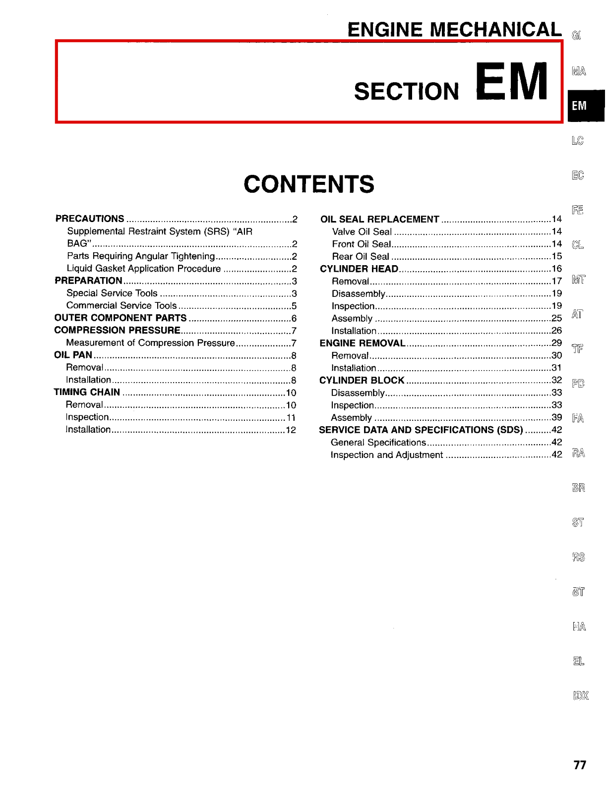 Nissan D21 Engine Mechanical  EM 1997 Owner's Manual