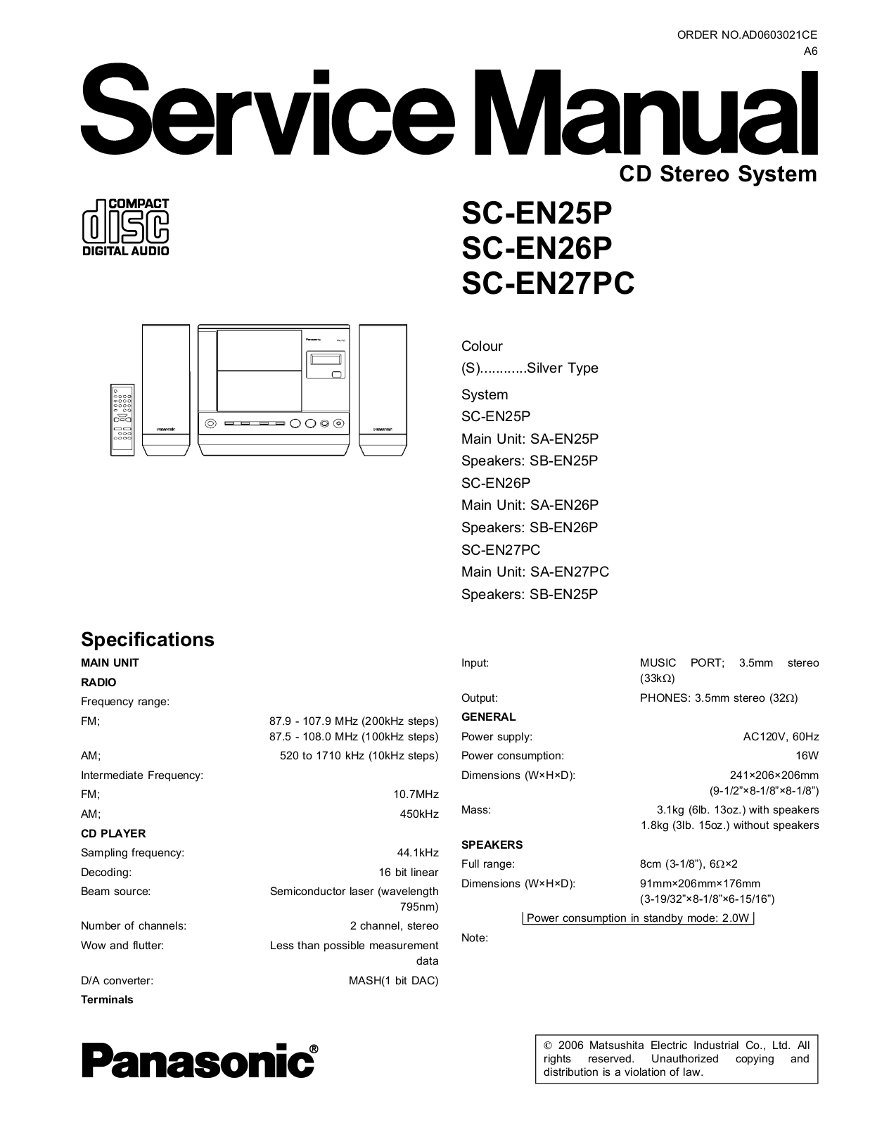 Panasonic SC-EN25P, SC-EN26P, SC-EN27PC Schematic