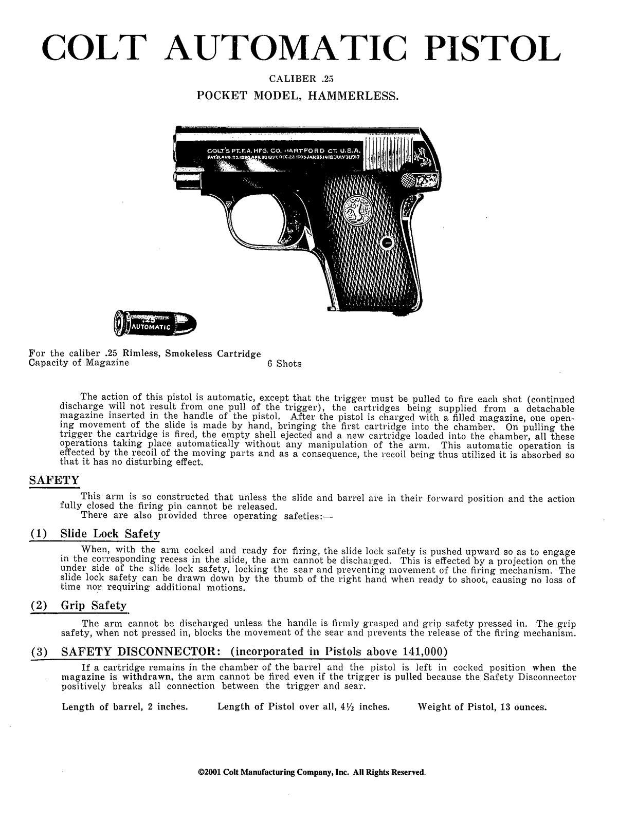 colt 25 hammerless User Guide