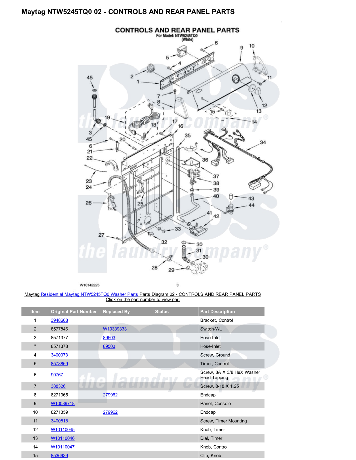 Maytag NTW5245TQ0 Parts Diagram