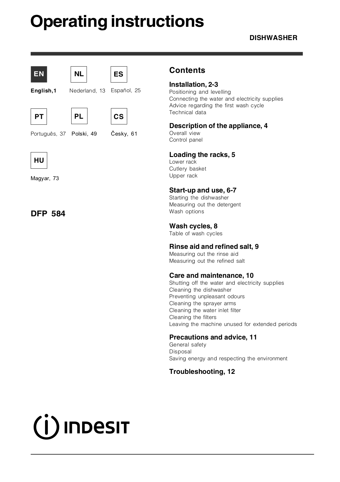 Indesit DFP 584 User Manual