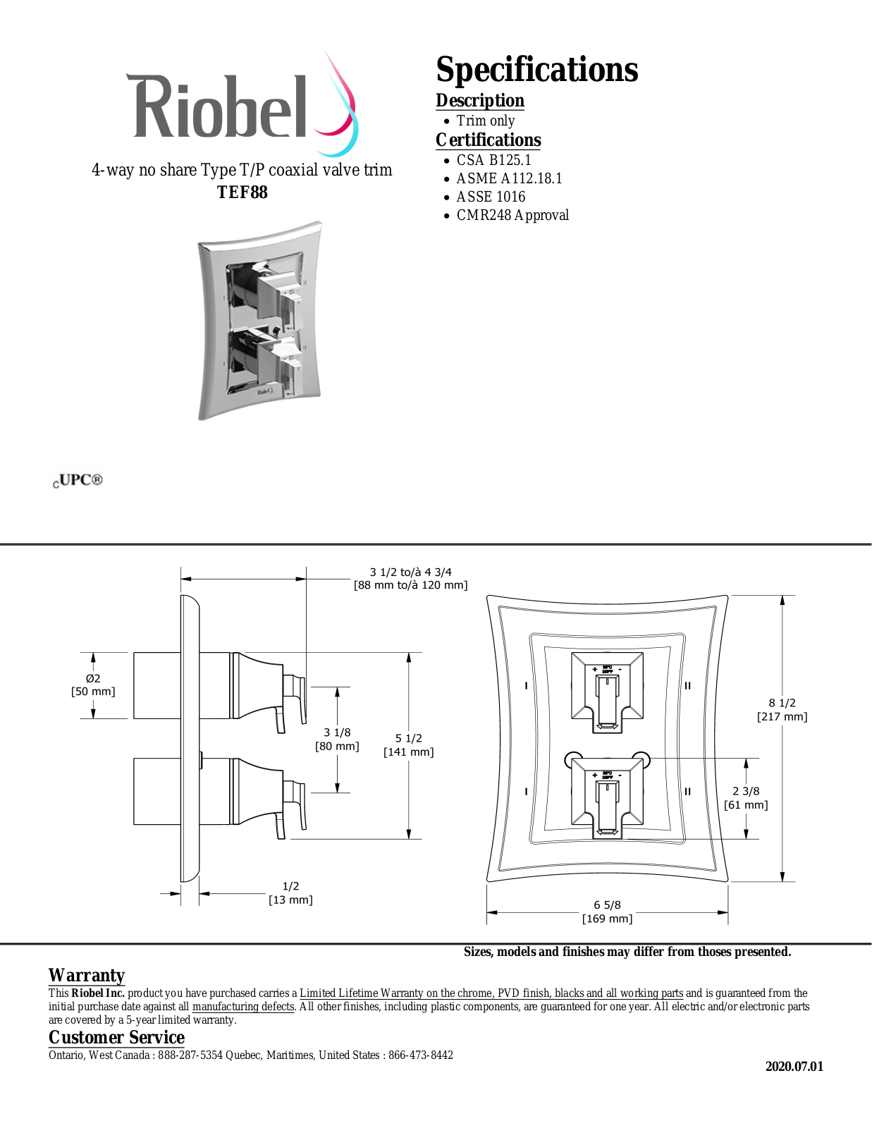 Riobel TEF88PN Specifications - ManualMachine.com