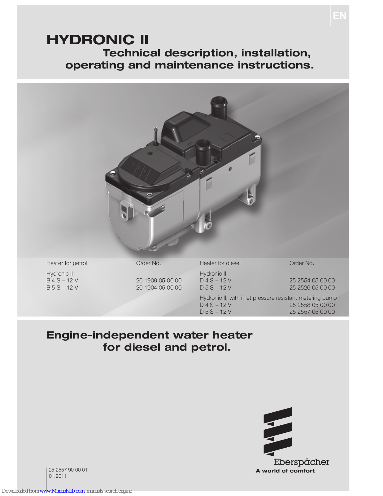 Eberspächer HYDRONIC II Series, HYDRONIC II B 4 S, HYDRONIC II B 5 S, HYDRONIC II D 4 S, HYDRONIC II D 5 S Technical Description, Installation, Operating And Maintenance Instructions