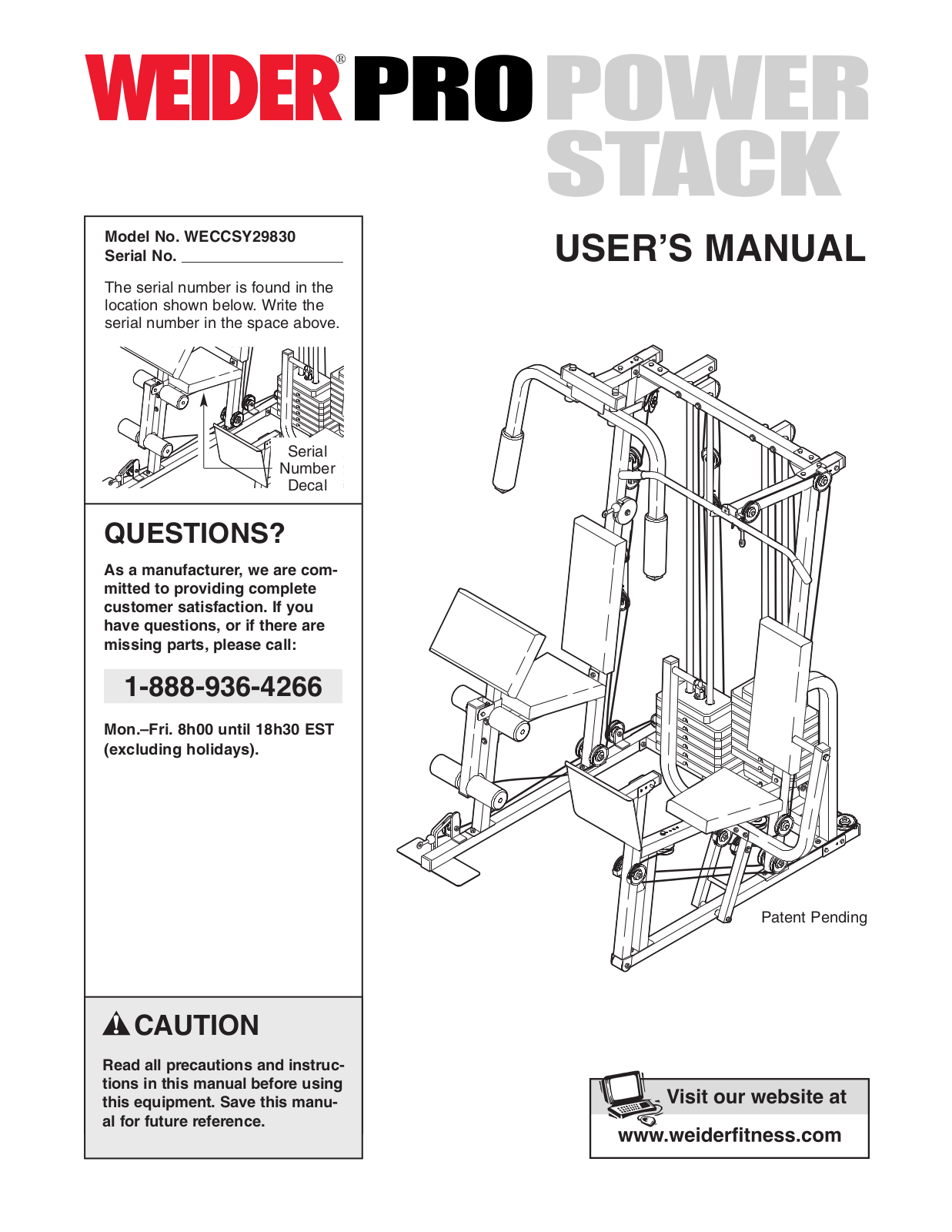 Weider PRO POWER STACK Owner's Manual