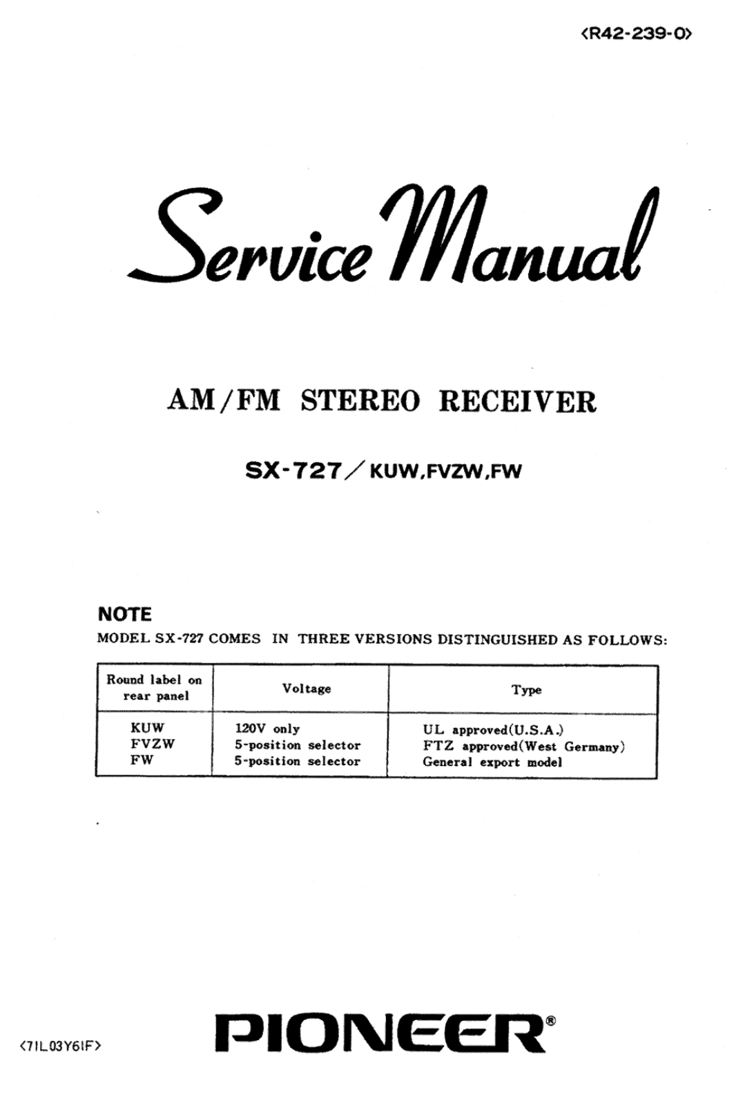 Pioneer SX-727 Service manual