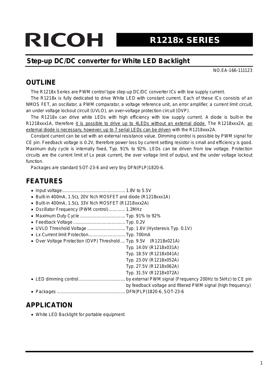 RICOH R1218x Technical data