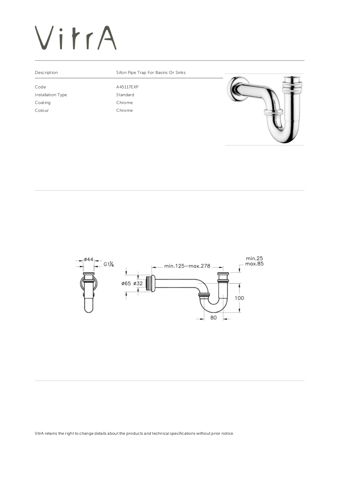 Vitra A45117EXP Datasheet