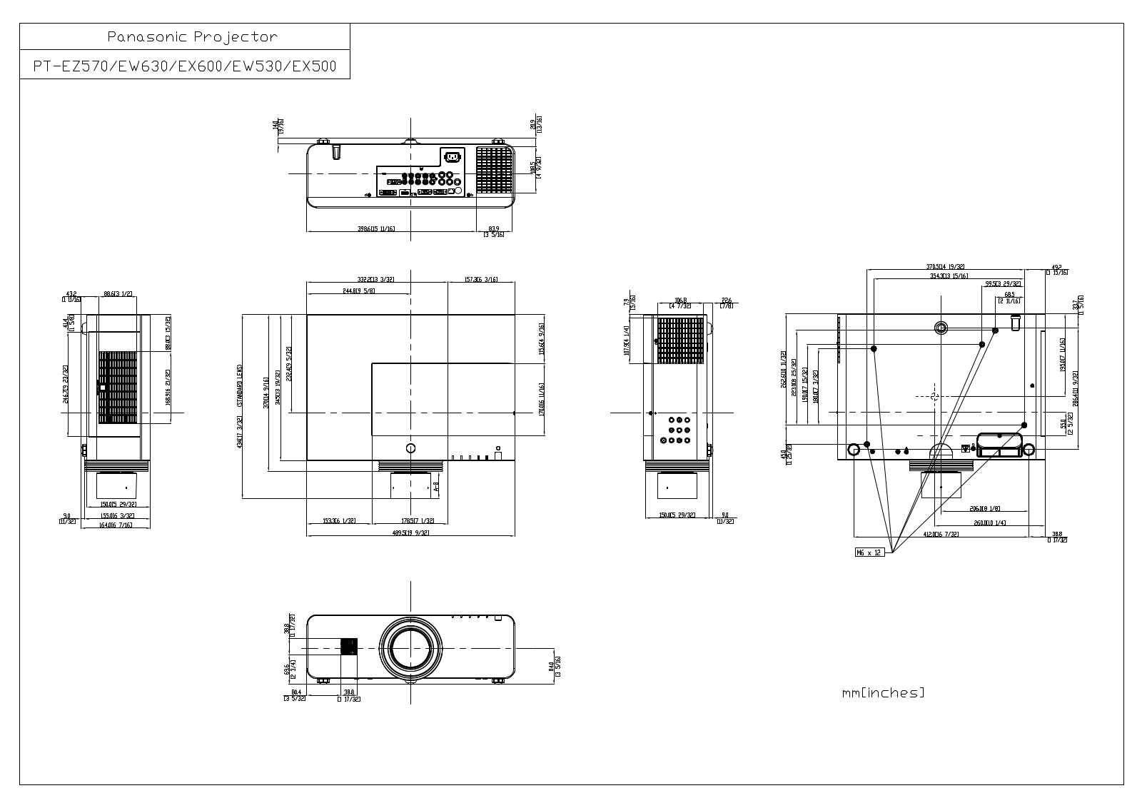 Panasonic PT-EZ570UL, PT-EZ570U, PT-EW630U, PT-EW630UL CAD Drawing