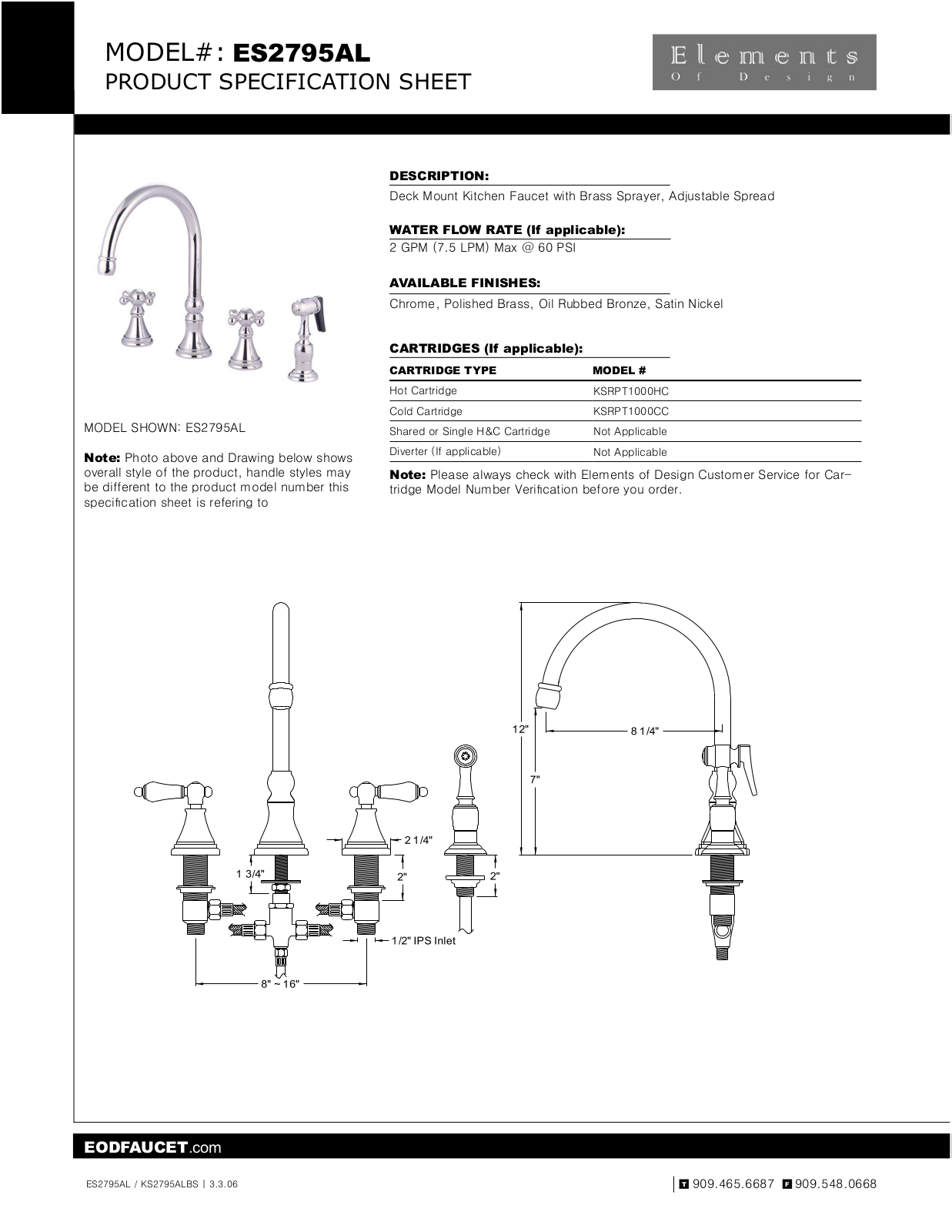 Elements of Design EDE2747 Specification Sheet - ManualMachine.com