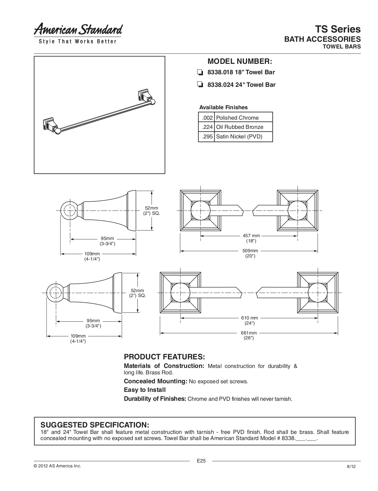 American Standard ASD9809 Specifications - ManualMachine.com