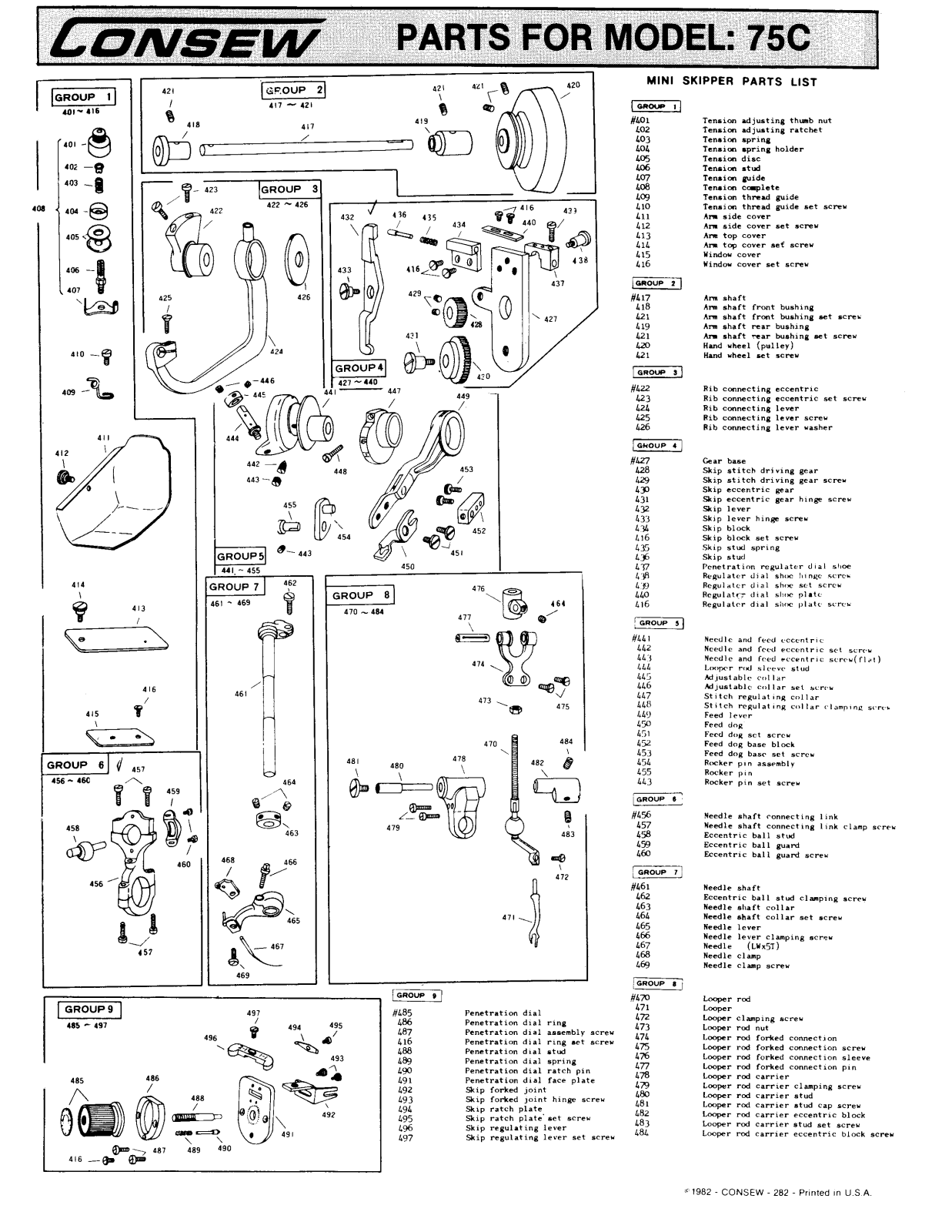 CONSEW 75C Parts List