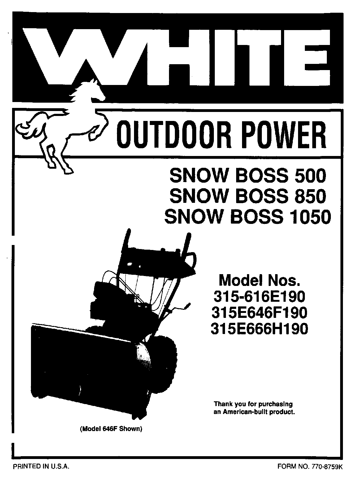MTD White 315E666H190, White 315-616E190, White 315E646F190 User Manual