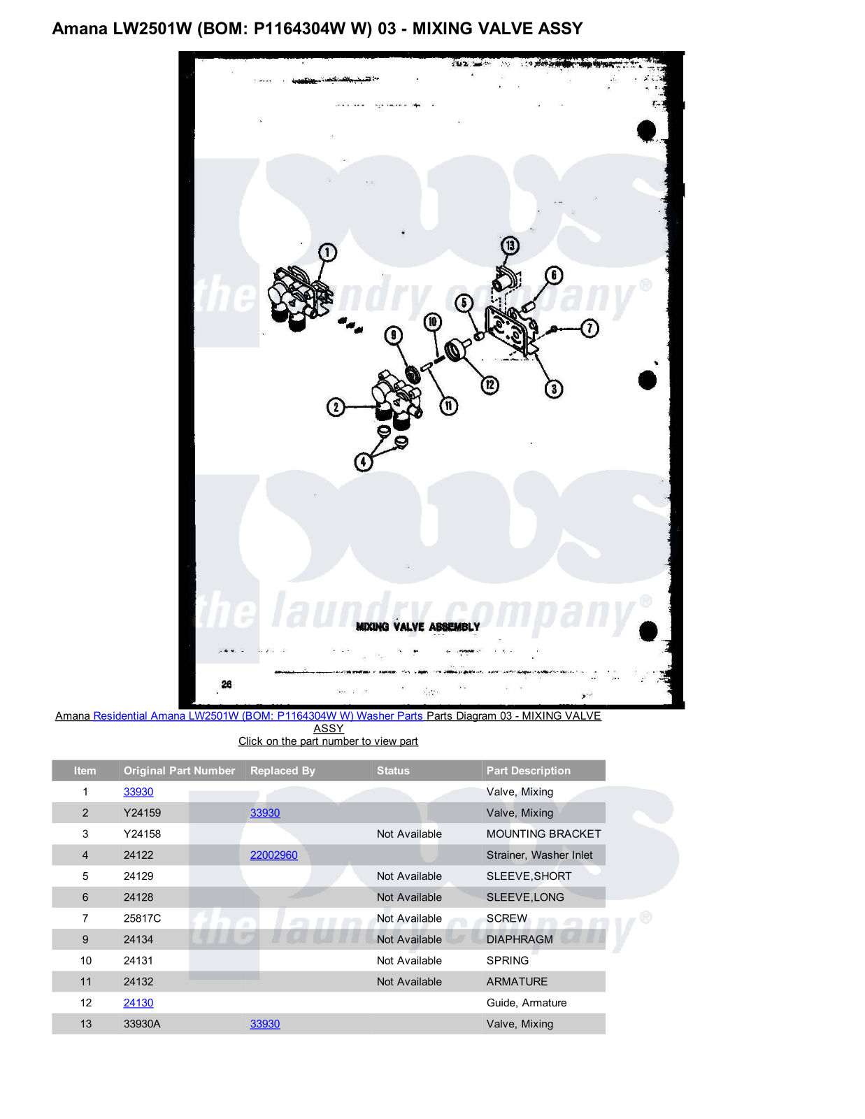 Amana LW2501W Parts Diagram