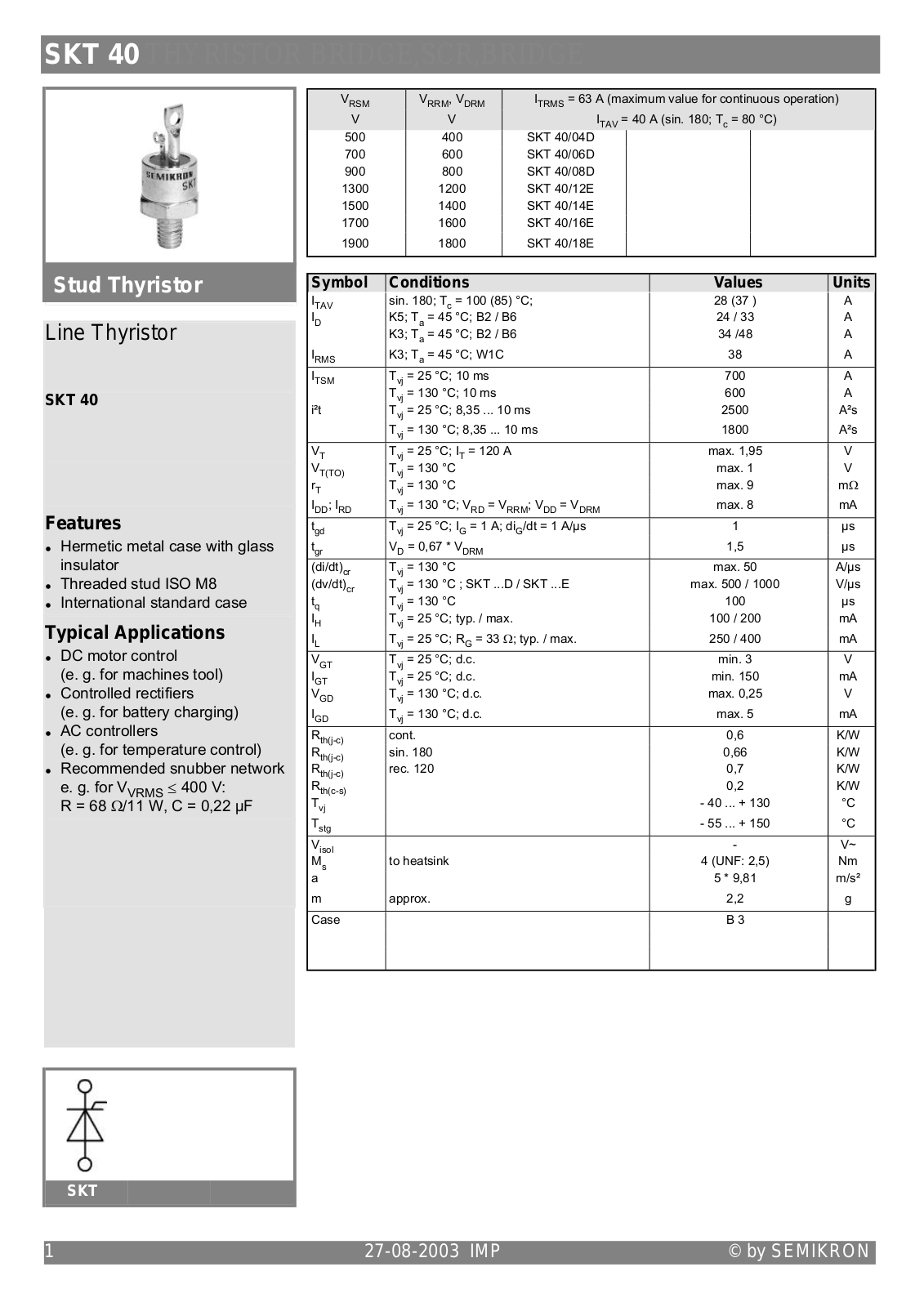 Semikron SKT40 Data Sheet