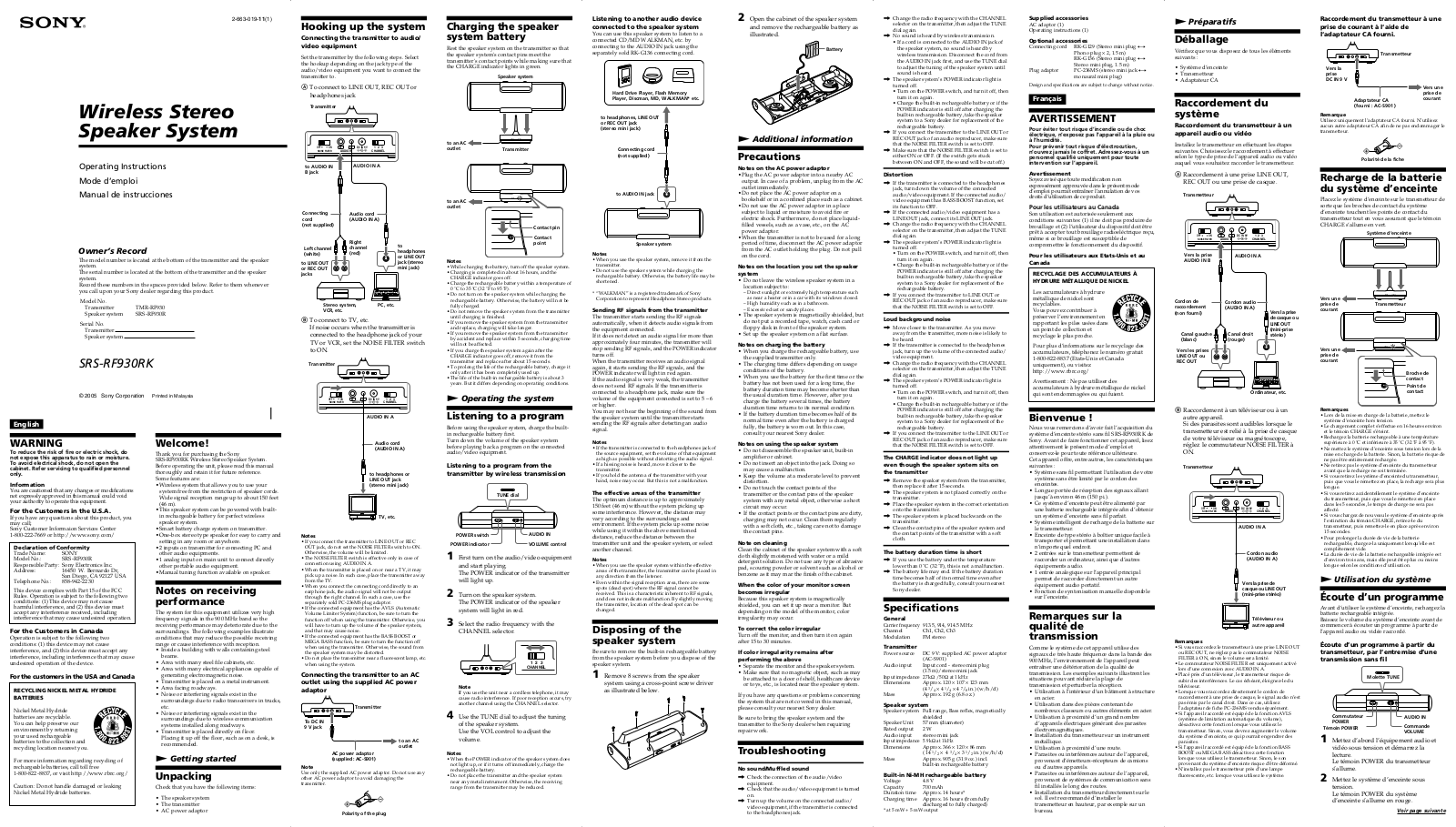 Sony TMR930 Users Manual