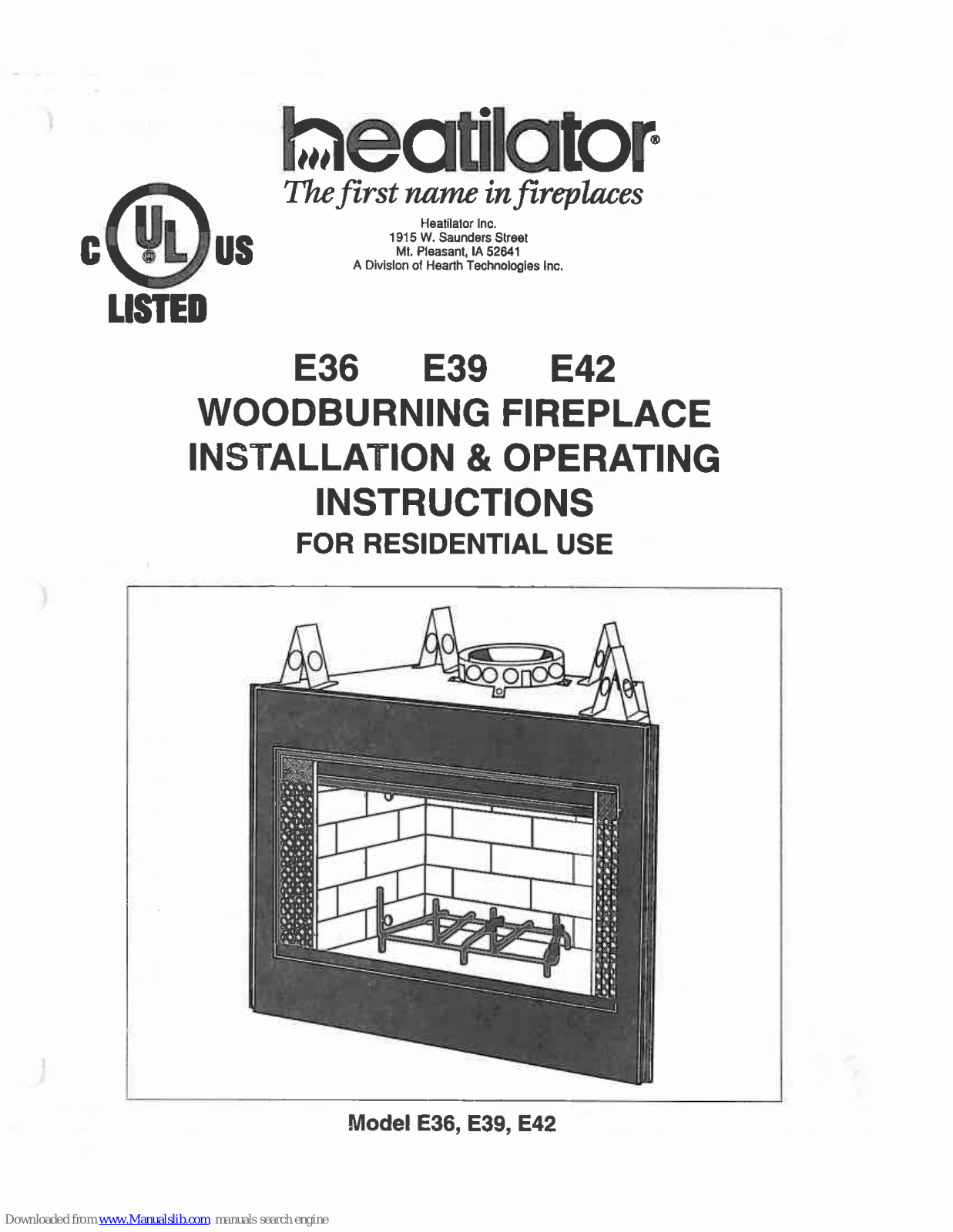 Heatilator E36, E42, E39 Installation And Operator's Manual