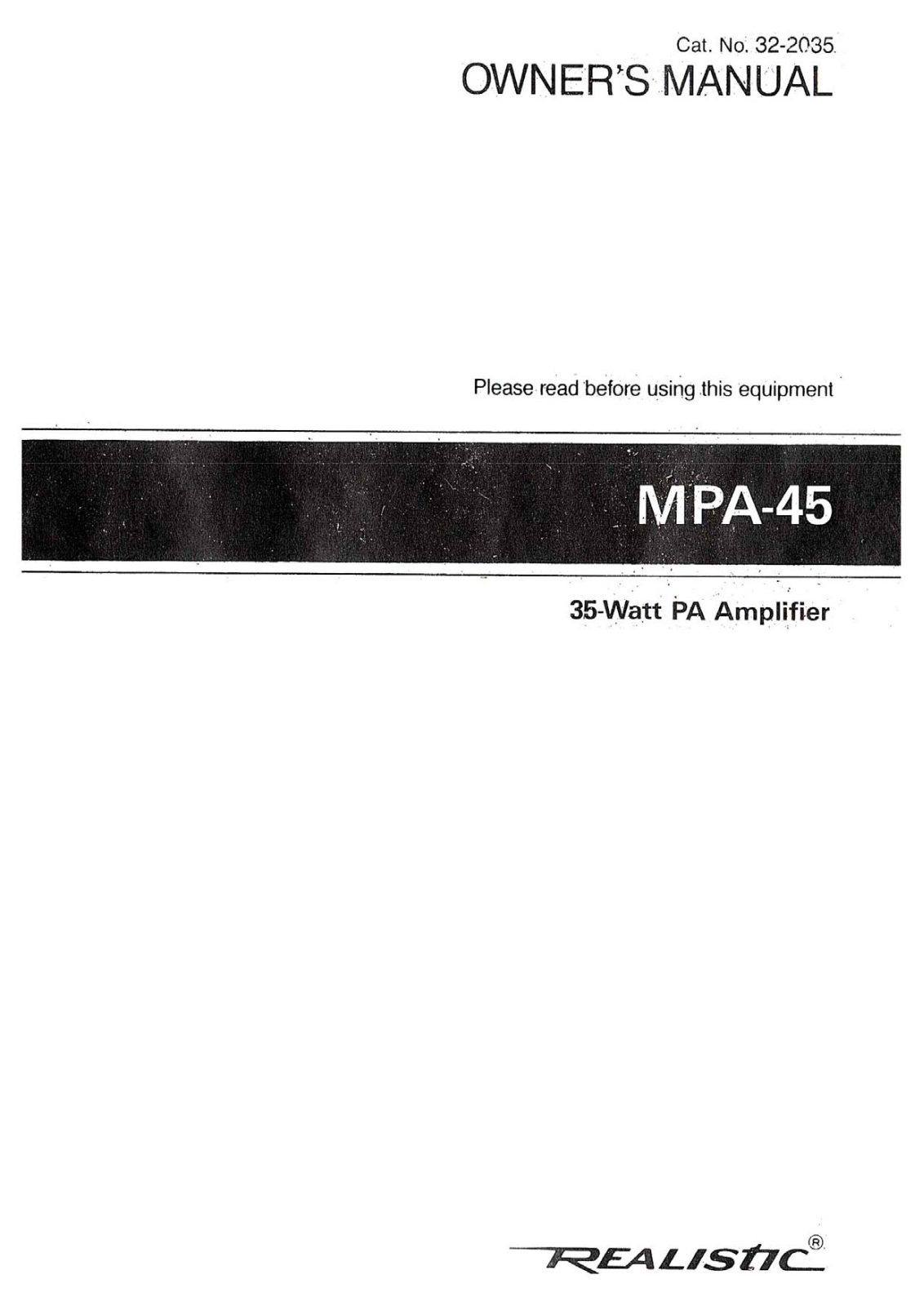 Realistic   RadioShack MPA-45 Owners Manual