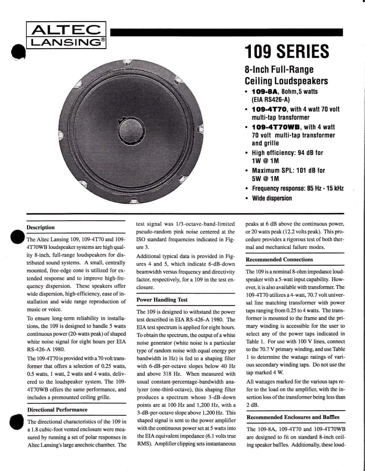 Altec lansing 109 User Manual