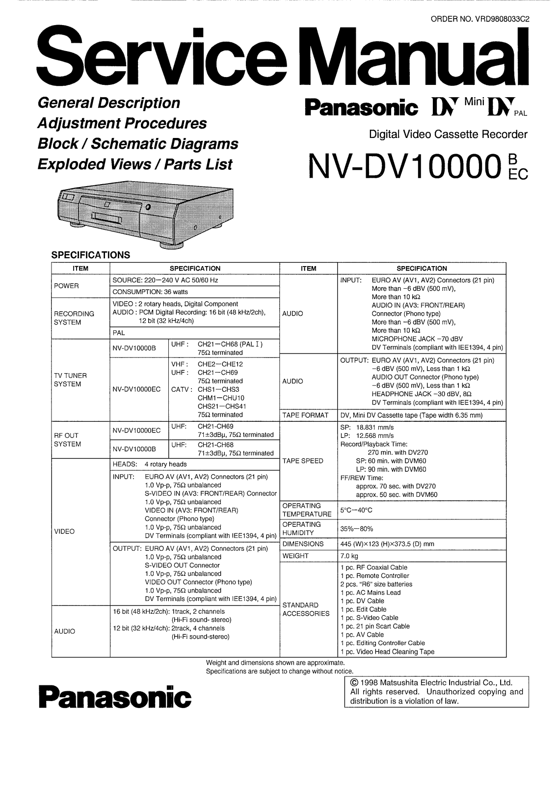 PANASONIC NV-DV10000 Service Manual