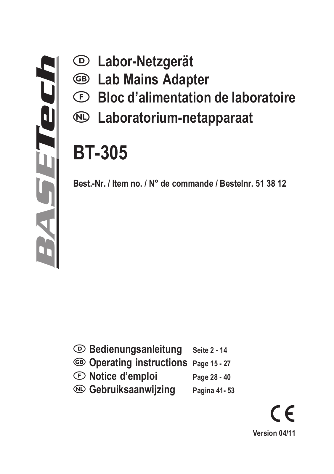 Basetech BT-305 User guide