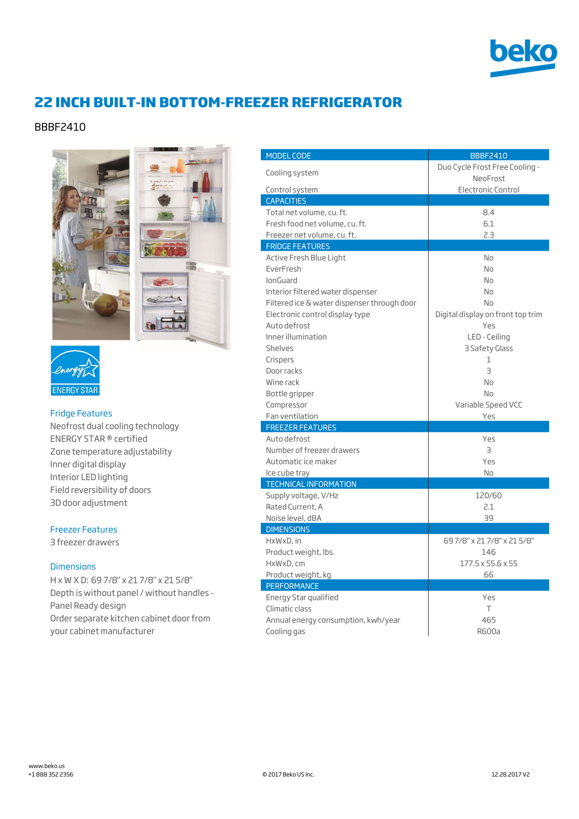 Beko BBBF2410 Specs