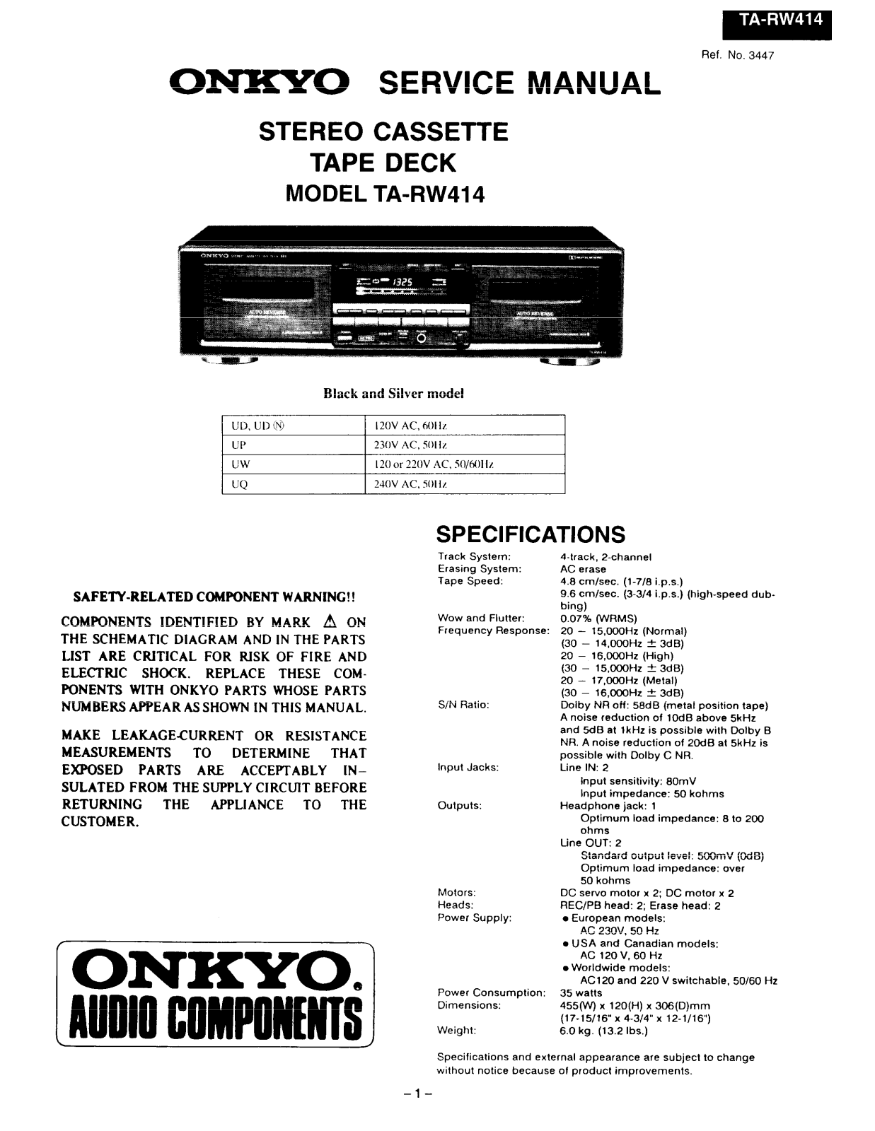 Onkyo TARW-414 Service manual