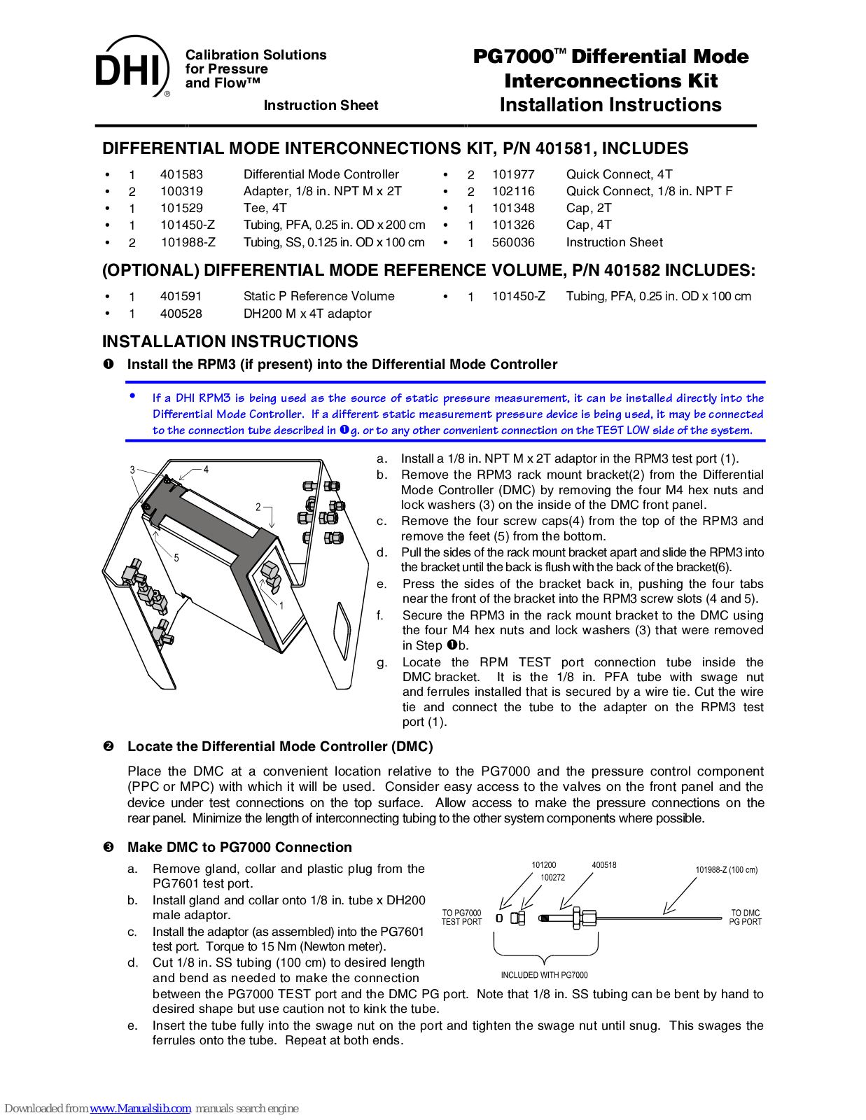 DH Instruments PG7000, 401581 Installation Instructions Manual - ManualMachine.com