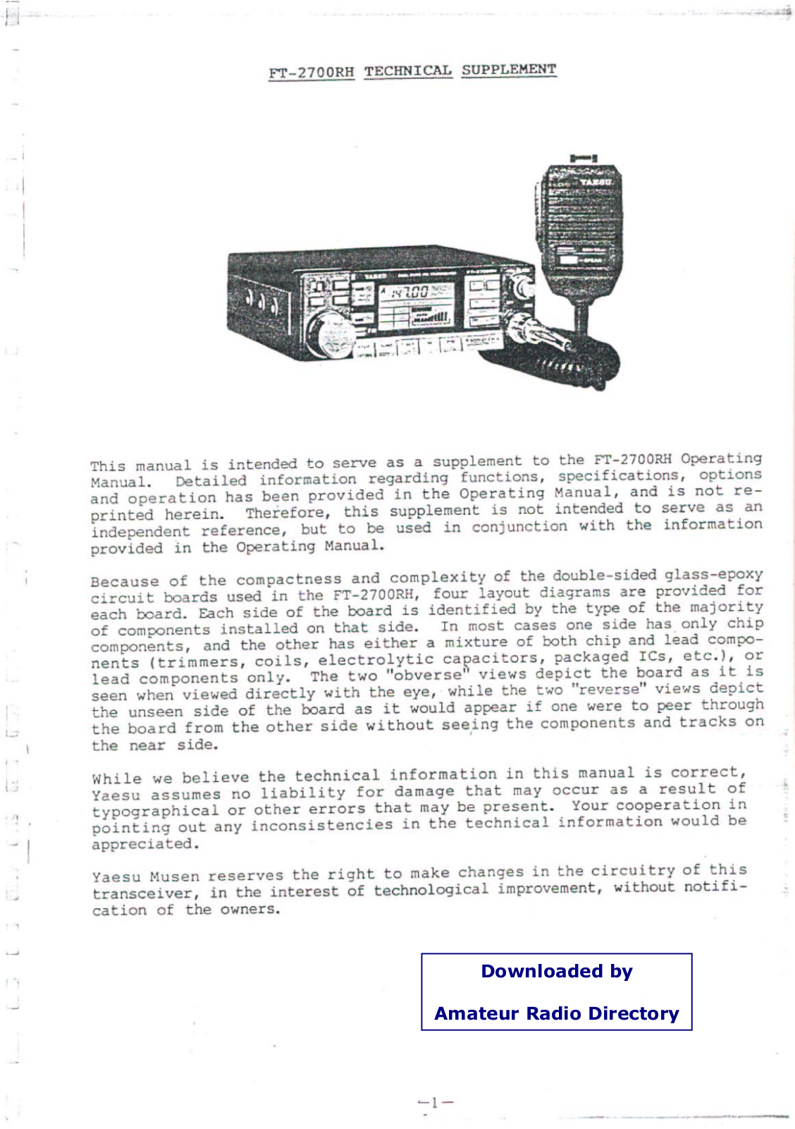 Yaesu FT2700 User Manual