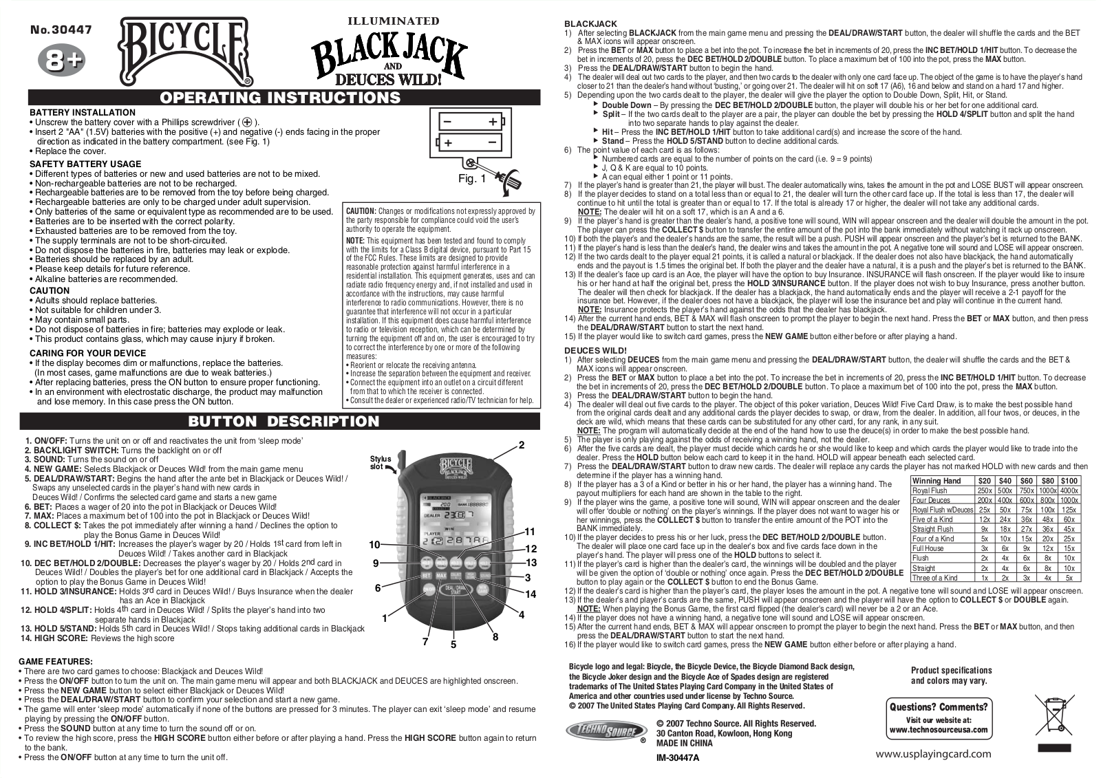 Bicycle Black Jack IM 30447A User Manual