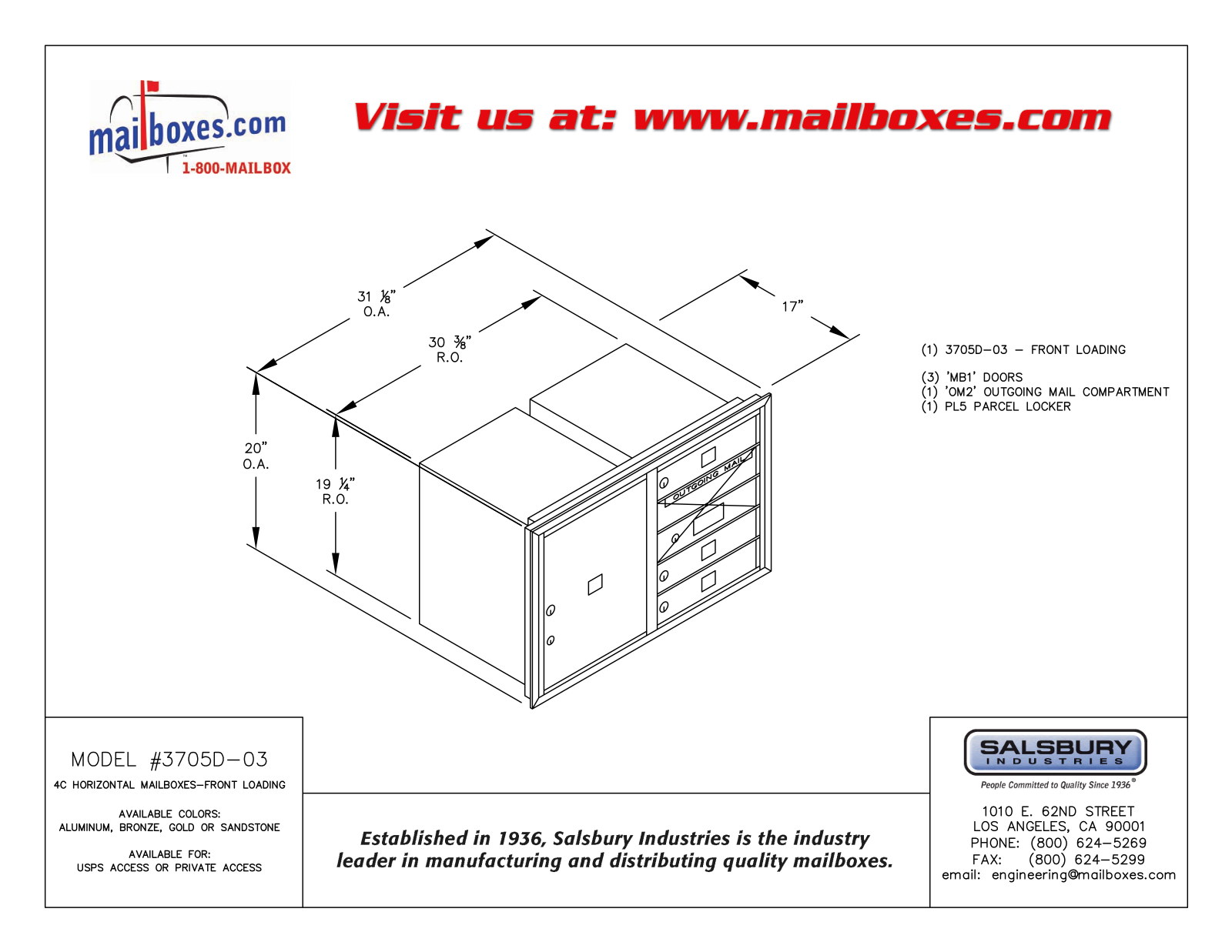 Salsbury Industries 3705D03SFU, 3705D03ZFP User Manual