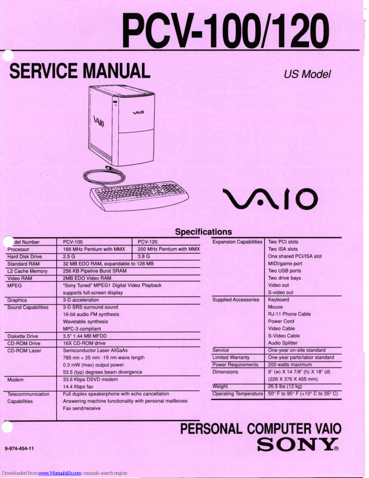 Sony Vaio PCV-100, Vaio PCV-120 Service Manual