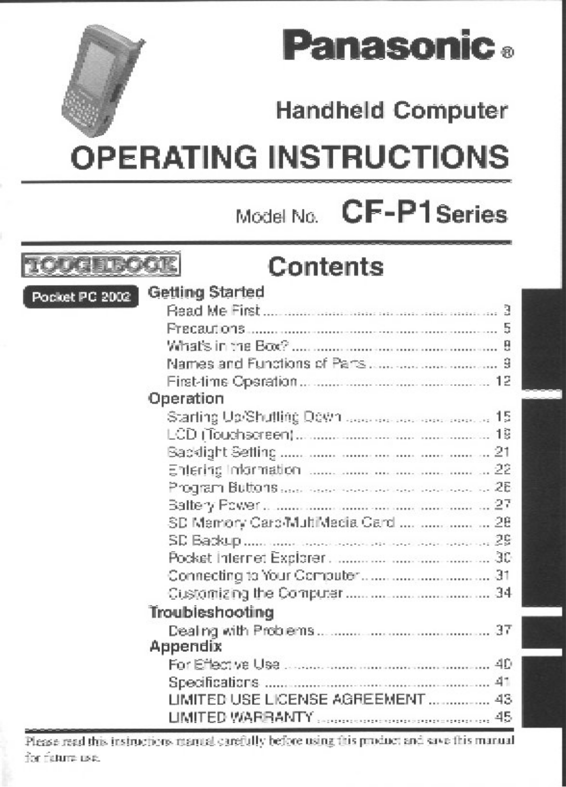 Panasonic cf-p1s3czz5m Operation Manual