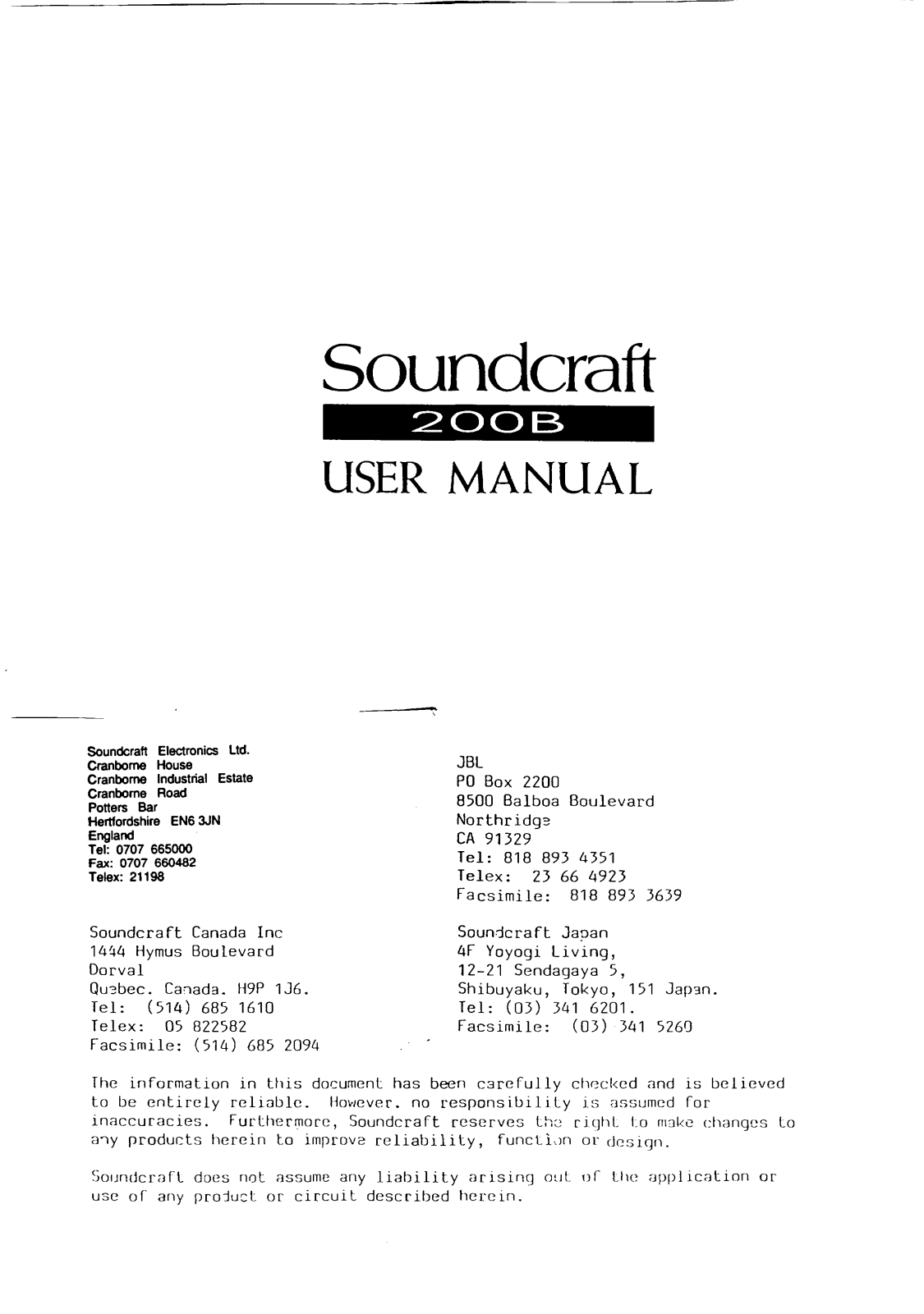 SoundCraft 200BUGZM2310 User Manual