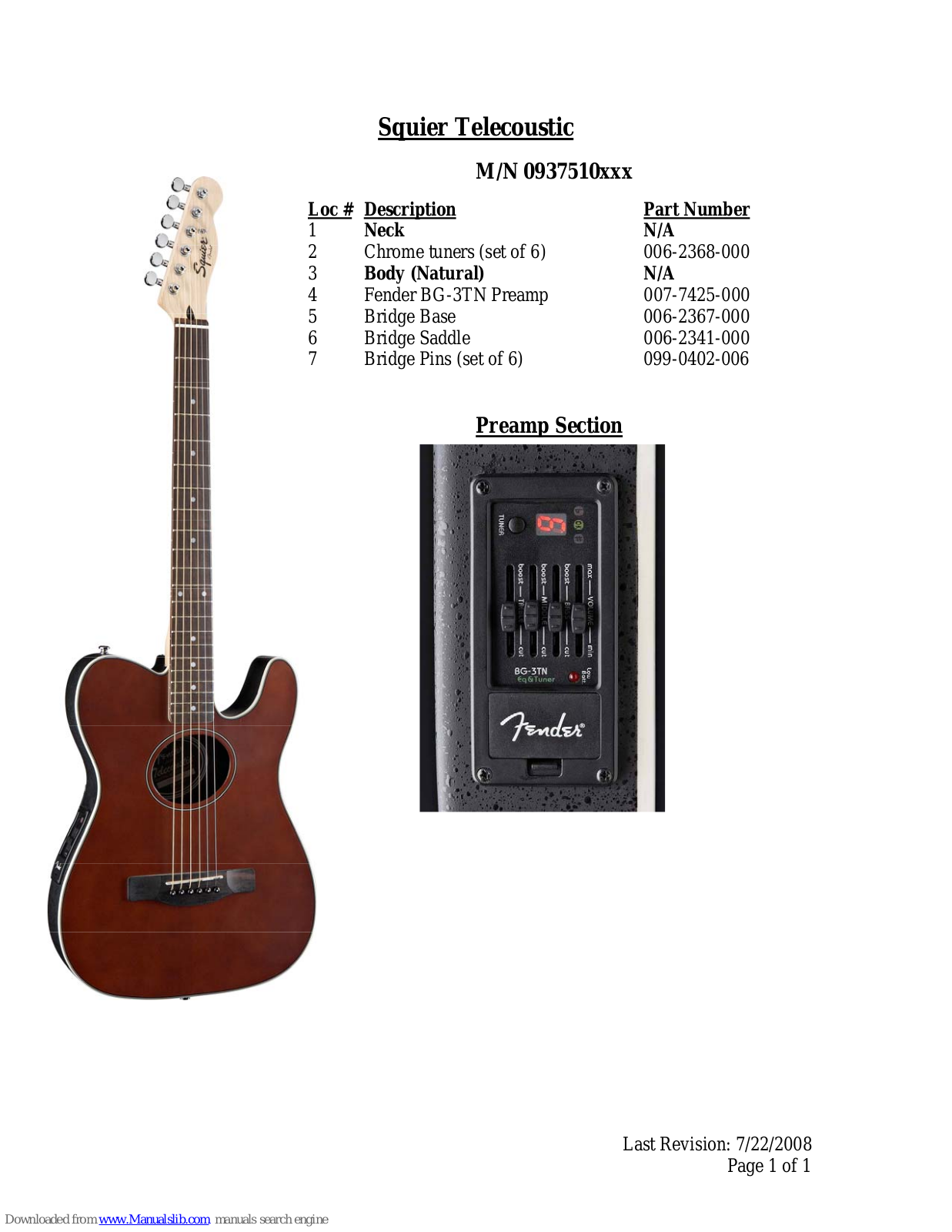 Squier Telecoustic Specifications - ManualMachine.com
