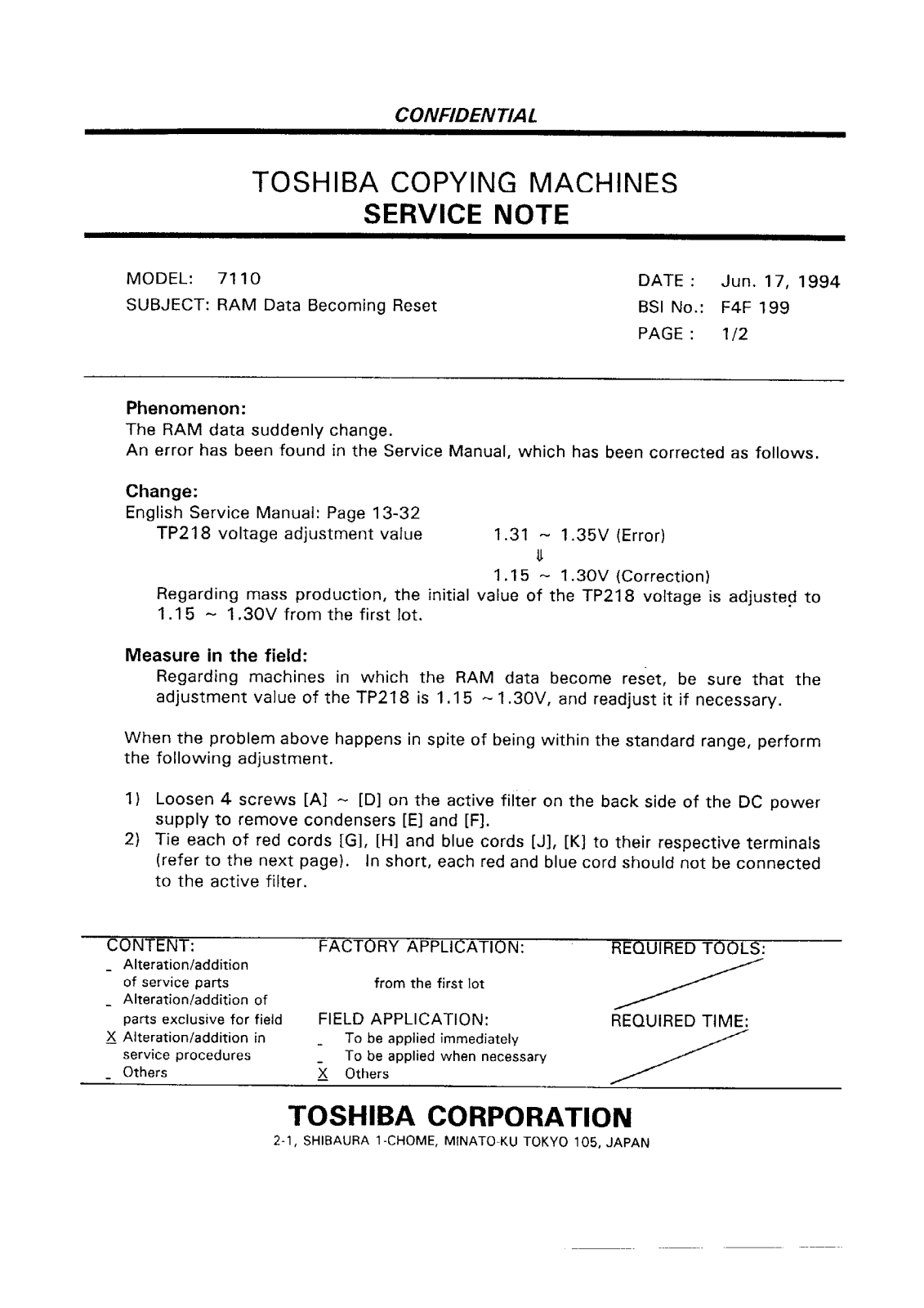 Toshiba f4f199 Service Note