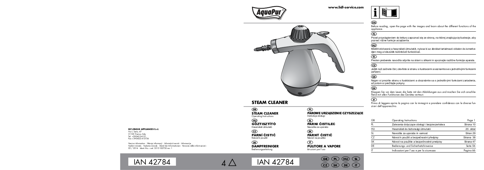 Aquapur Handheld Steam Cleaner User Manual