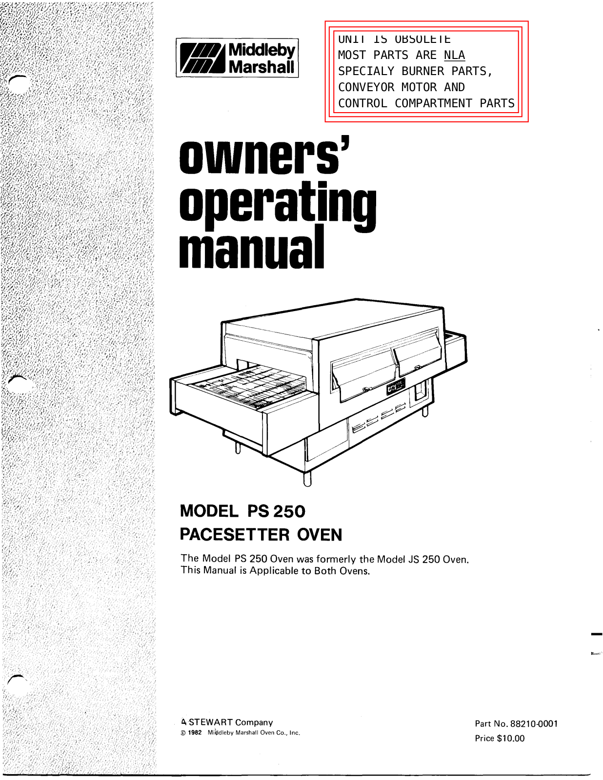 Middleby Marshall Oven PS250 Installation Manual