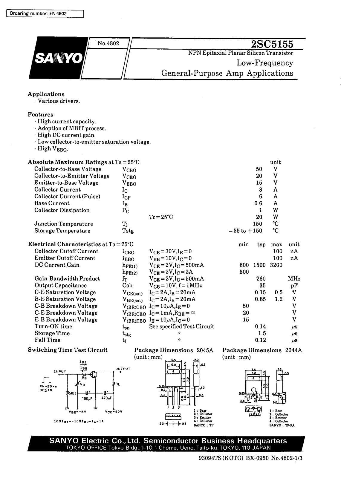 SANYO 2SC5155 Datasheet