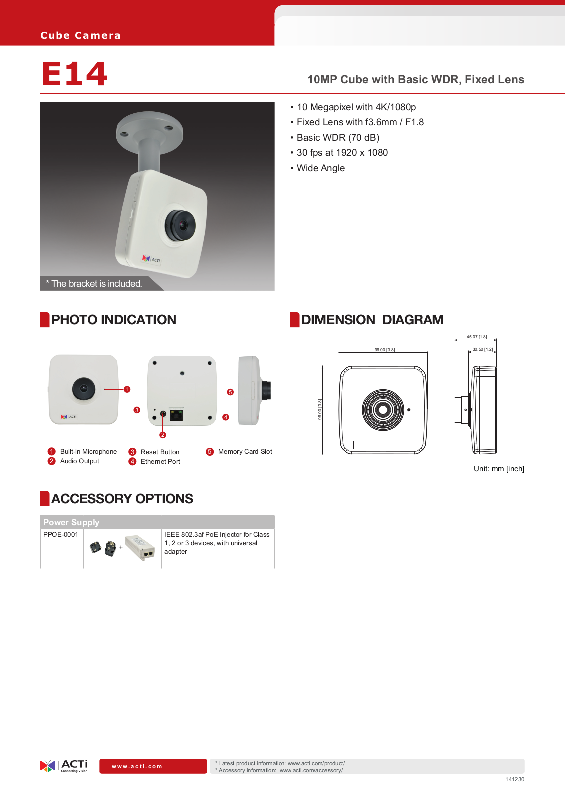 ACTi E14 Specsheet