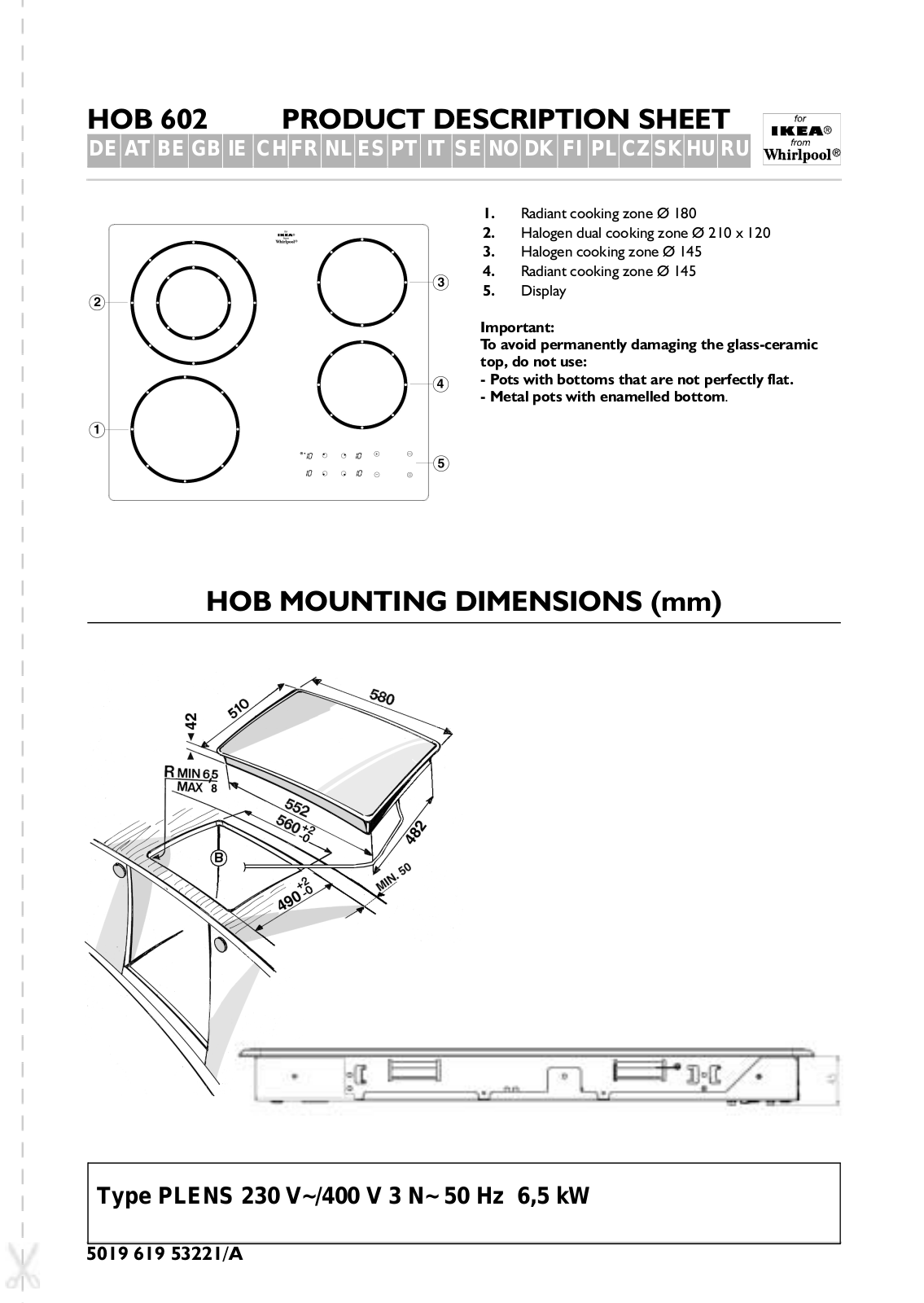 Whirlpool HOB 602 S, HOB 602 AL INSTRUCTION FOR USE