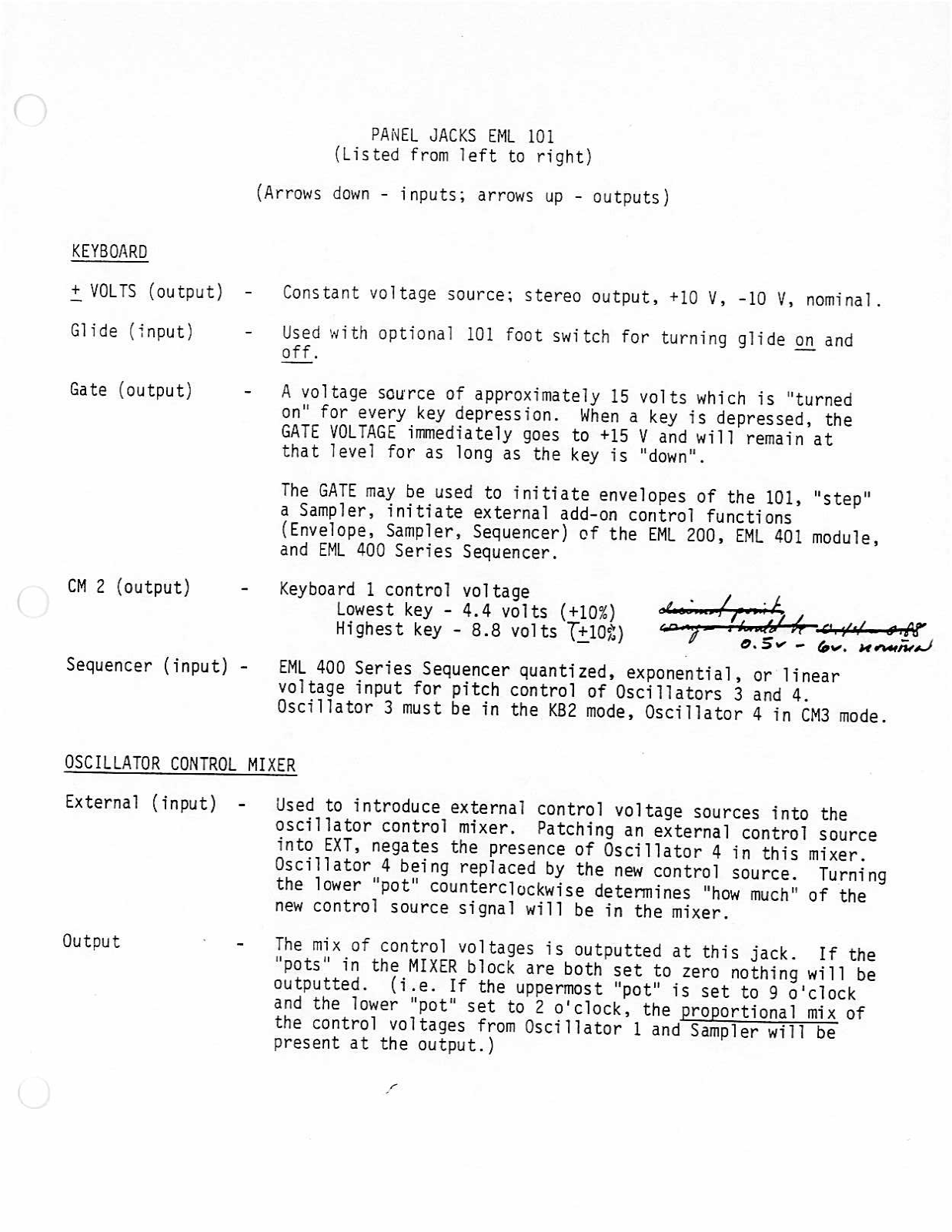 Electronic Music Laboratories ElectroComp 101 Service Manual